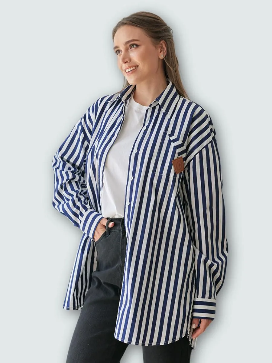 NAPIYONG Unisex Bestie Oversized Shirt in Big Navy Stripe
