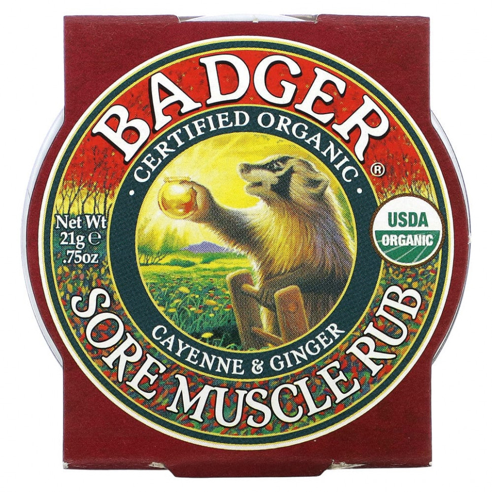 Badger Company, Sore Muscle Rub, мазь от боли в мышцах с кайенским перцем и имбирем, 21 г (0,75 унции)