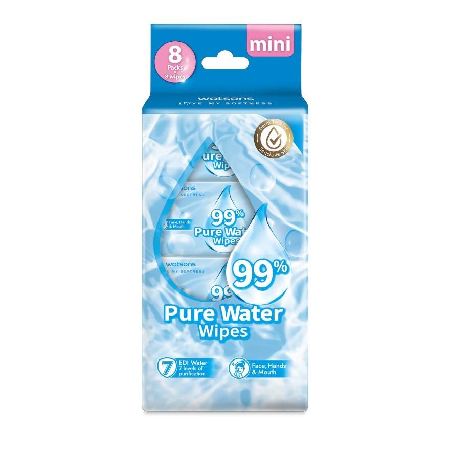 Watsons 99 percent Pure Water Wipes 8 pack X 8 sheet