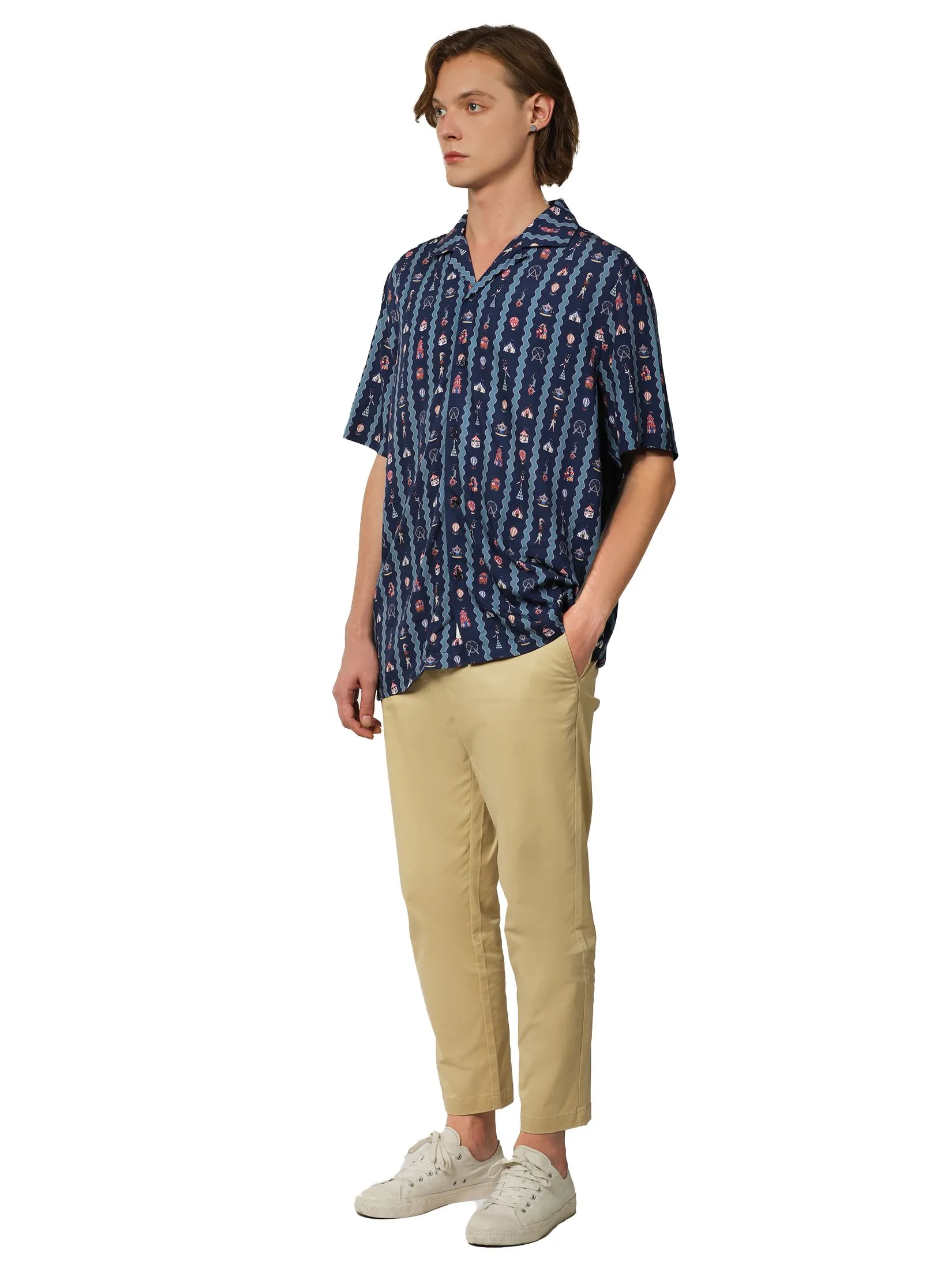JOHN HENRY Men's Short Sleeves Hawaii Shirts (Relaxed Fit) MERRIMENT Navy