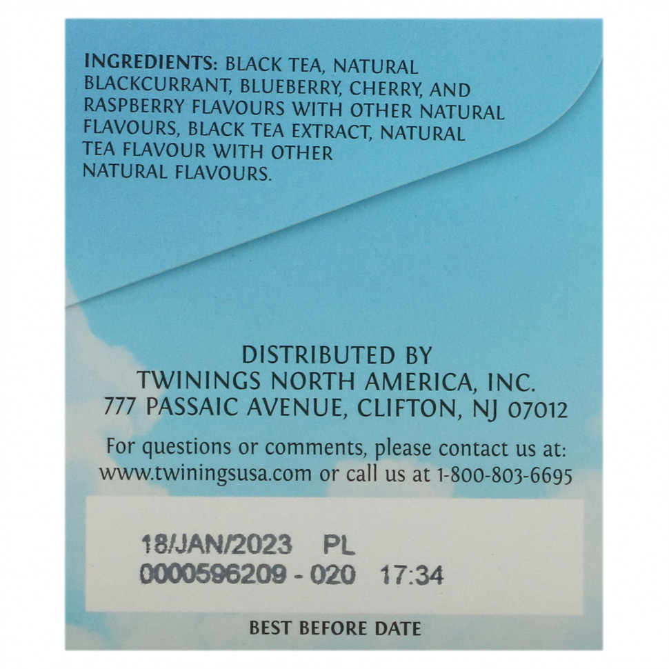 Twinings, холодный чай со льдом, несладкий черный чай, со вкусом ягод, 20 чайных пакетиков на одну порцию, 40 г (1,41 унции)
