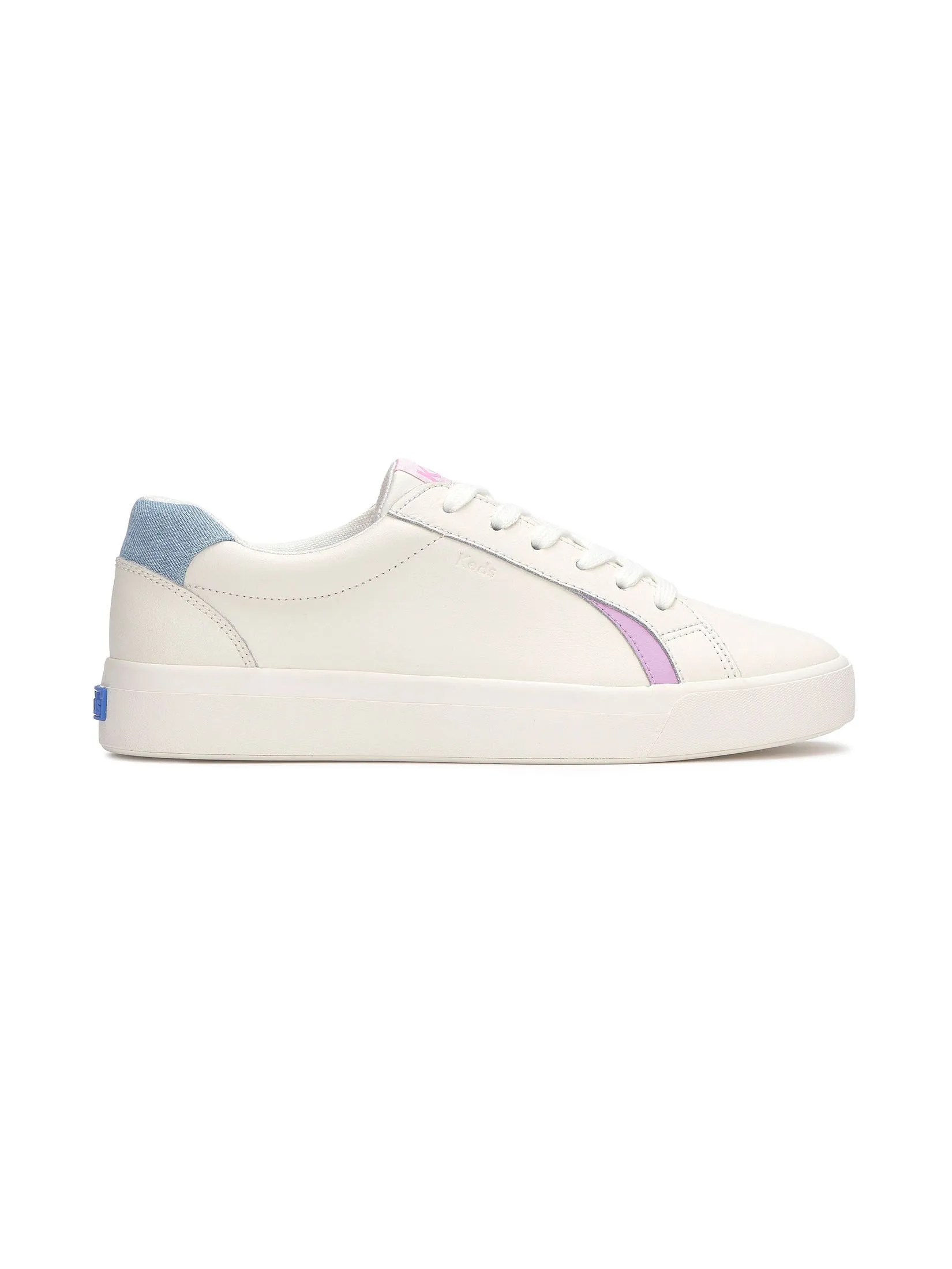 KEDS Women Pursuit Leather Denim Heel Fob Snow White/ Light Blue