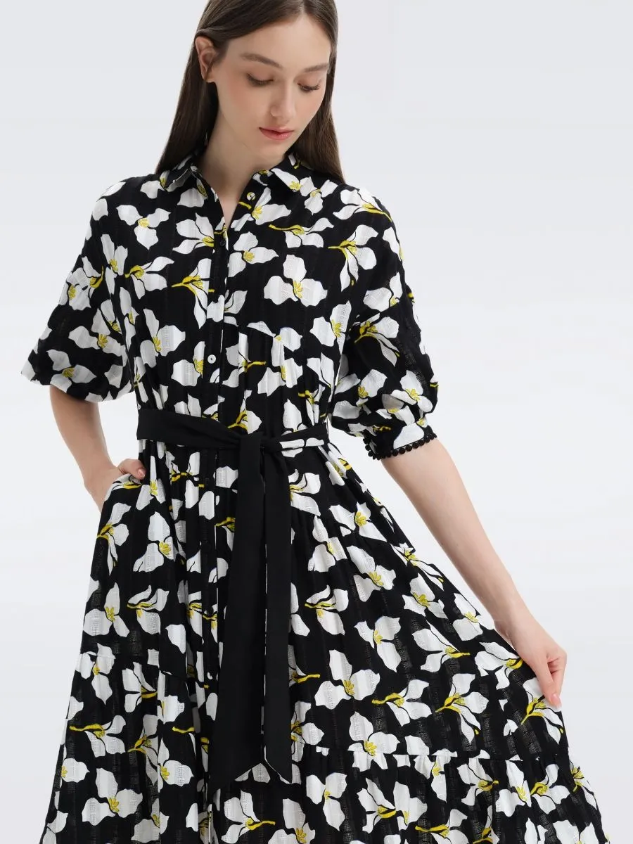 DIANE VON FURSTENBERG DVF LUNA DRESS GRAPHIC FLOWER LG BLACK