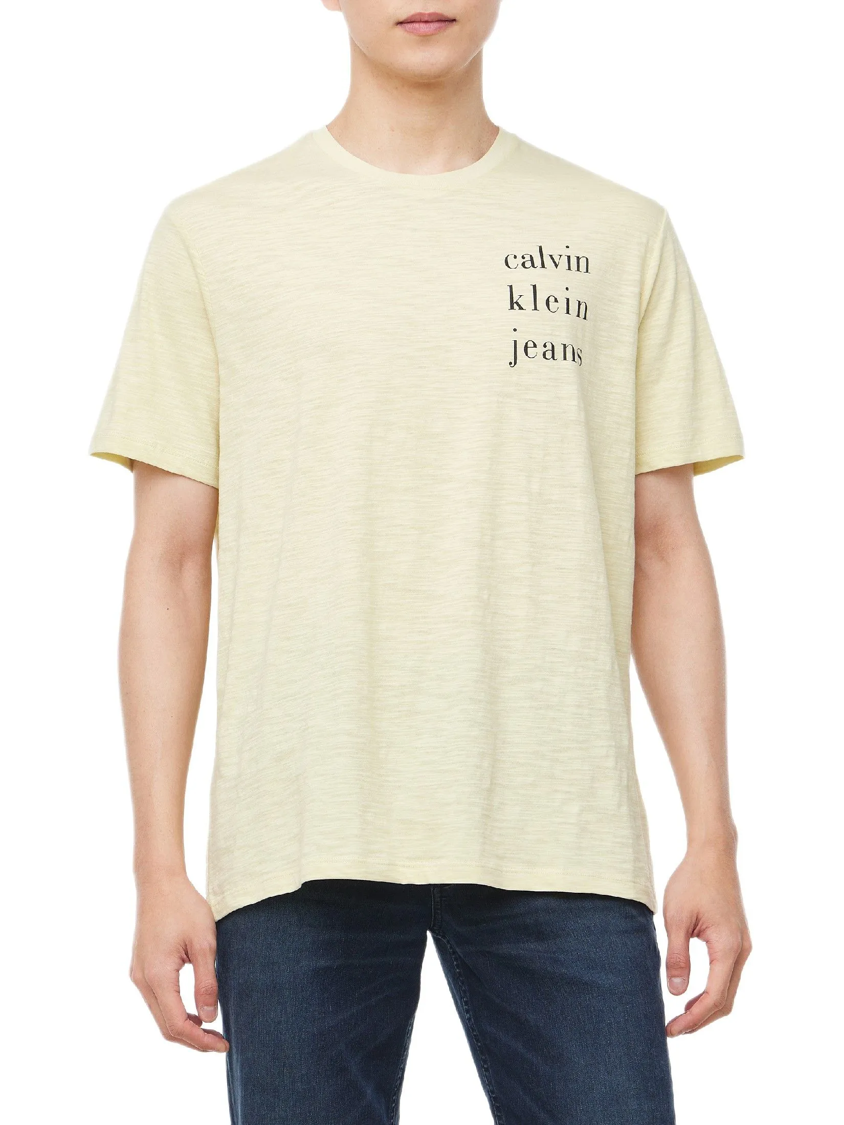 CALVIN KLEIN Men's Slub CKJ Classic Short Sleeve T-Shirt Light yellow