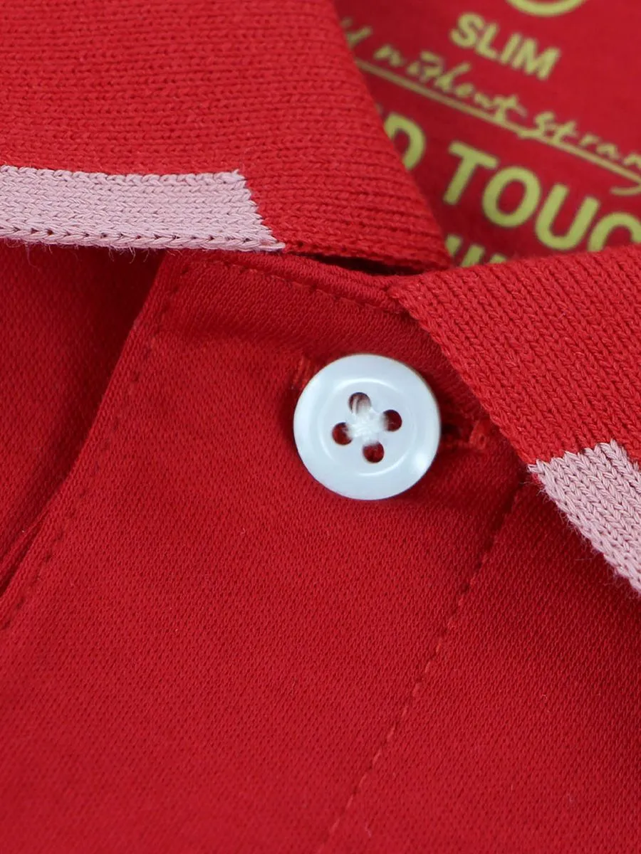 GIORDANO Men's Slim Fit Embroidery Bold Polo (Liquid Touch) Haute red