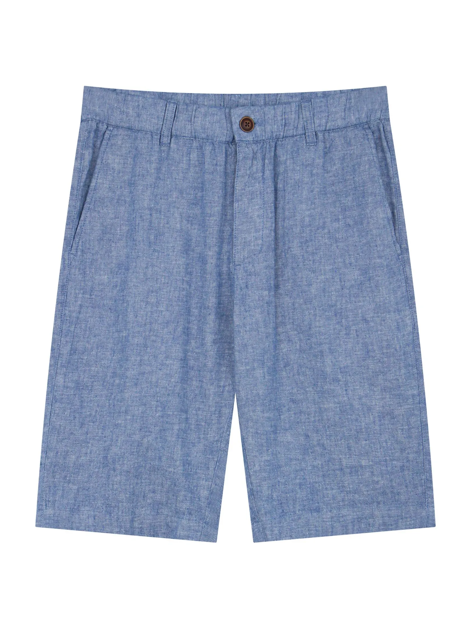 GIORDANO Men's Slim Linen Bermuda Shorts Indigo blue x White