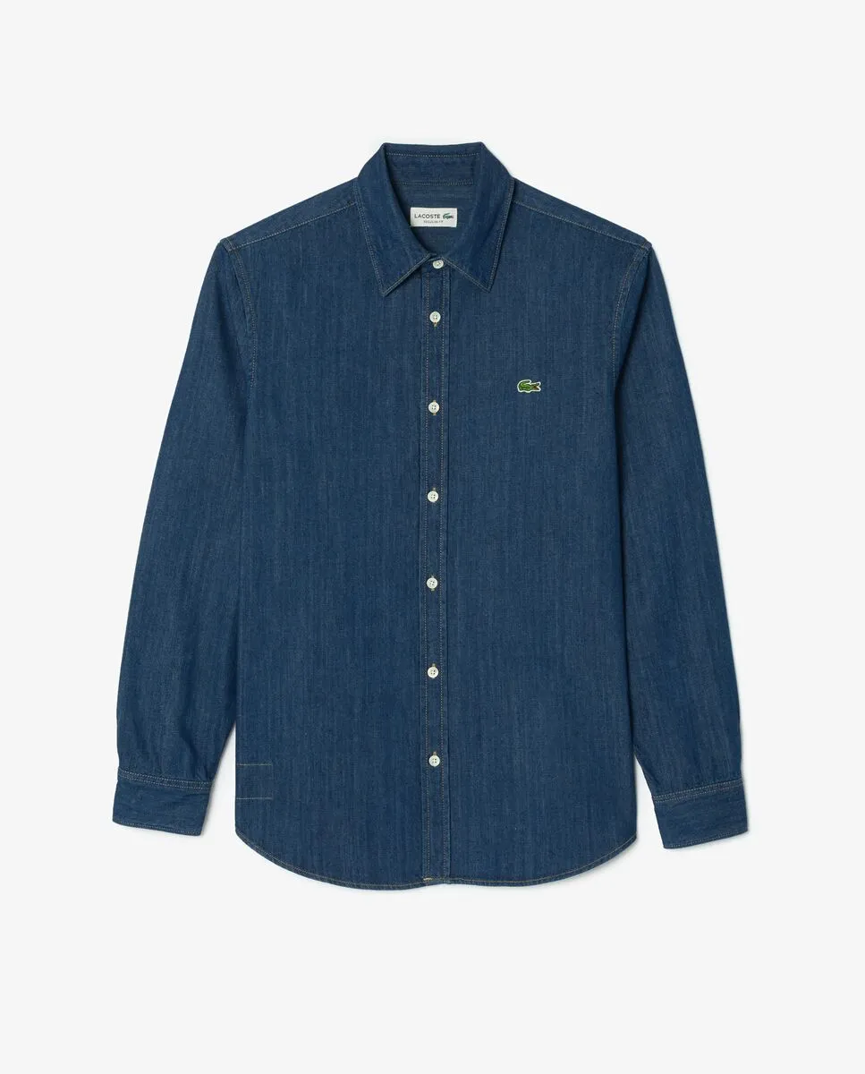 LACOSTE Lightweight Denim Regular Fit Shirt Grey Size - 38