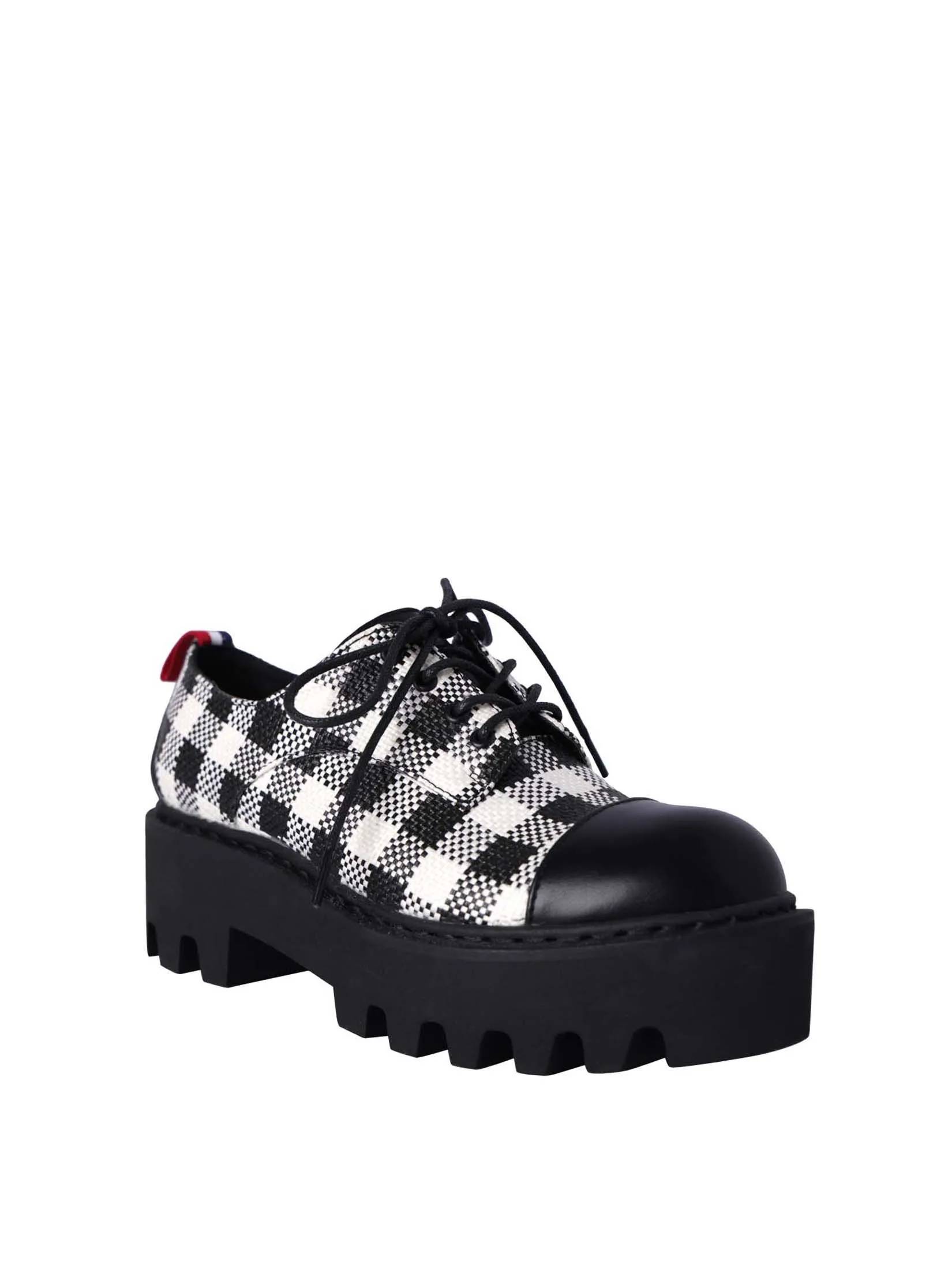 VILLAINS SF YAMILET-T Women's Platform Oxford Boots BLACK WHITE GINGHAM