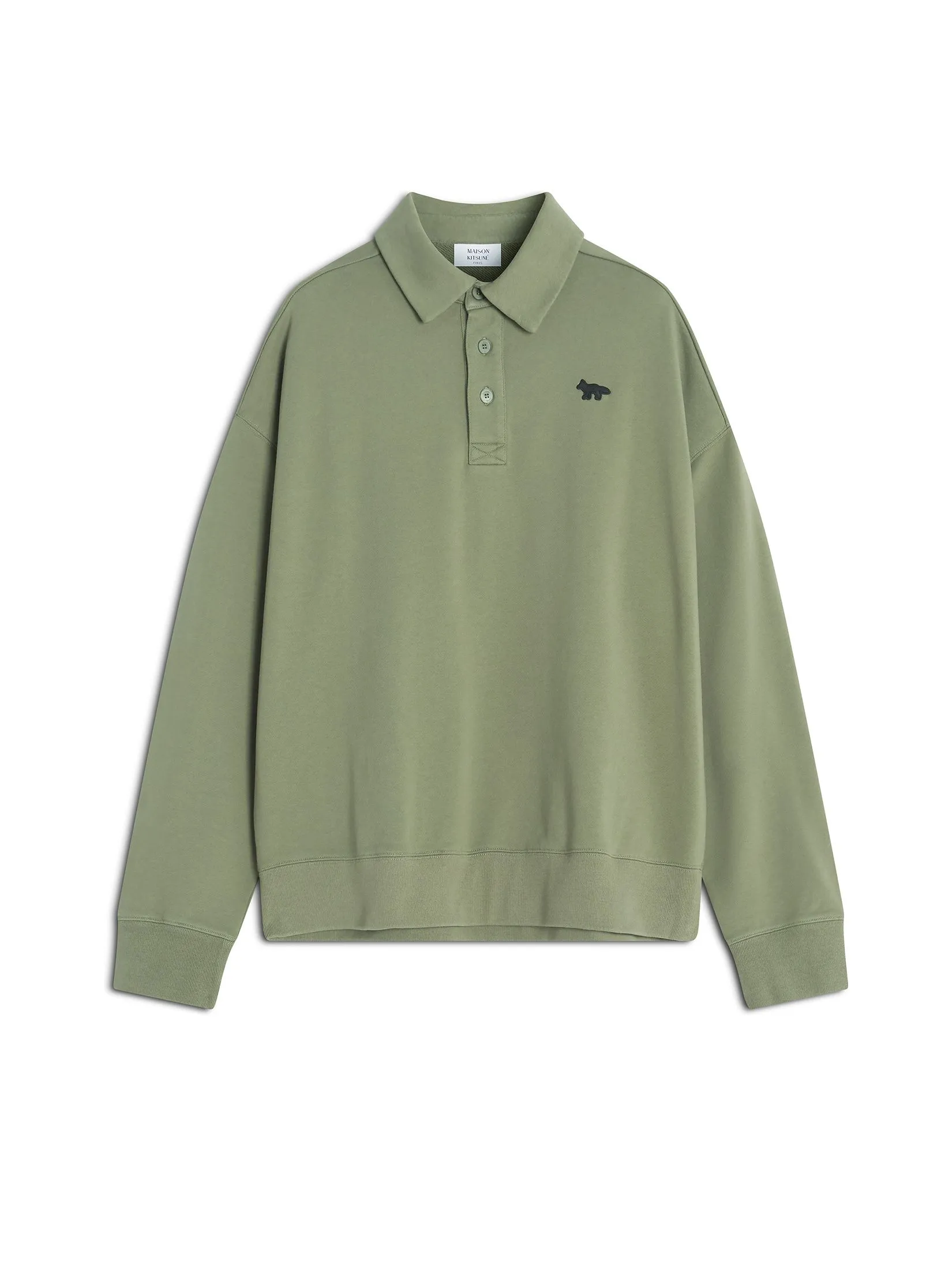 MAISON KITSUNÉ Men Polo Sweatshirt Profile Fox Oversize Dark Khaki