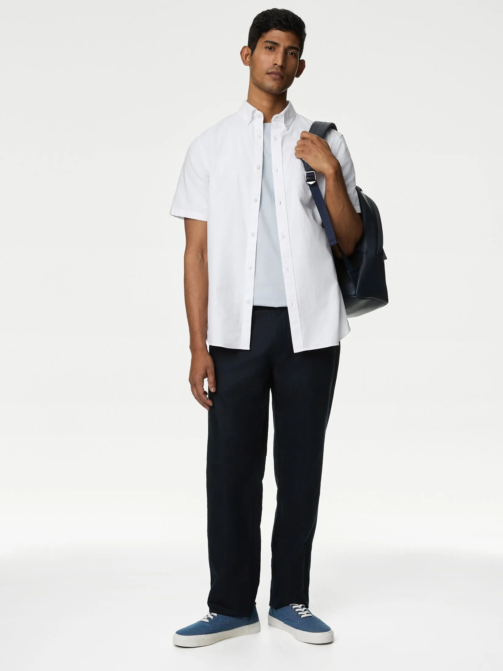 MARKS & SPENCER Men Oxford Shirt Short Sleeves Easy Iron Pure Cotton