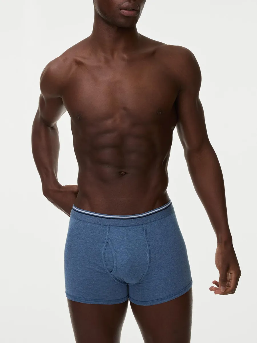 MARKS & SPENCER Men Trunks Pack Cotton Stretch Cool & Fresh Marl 5 pcs Blue Mix