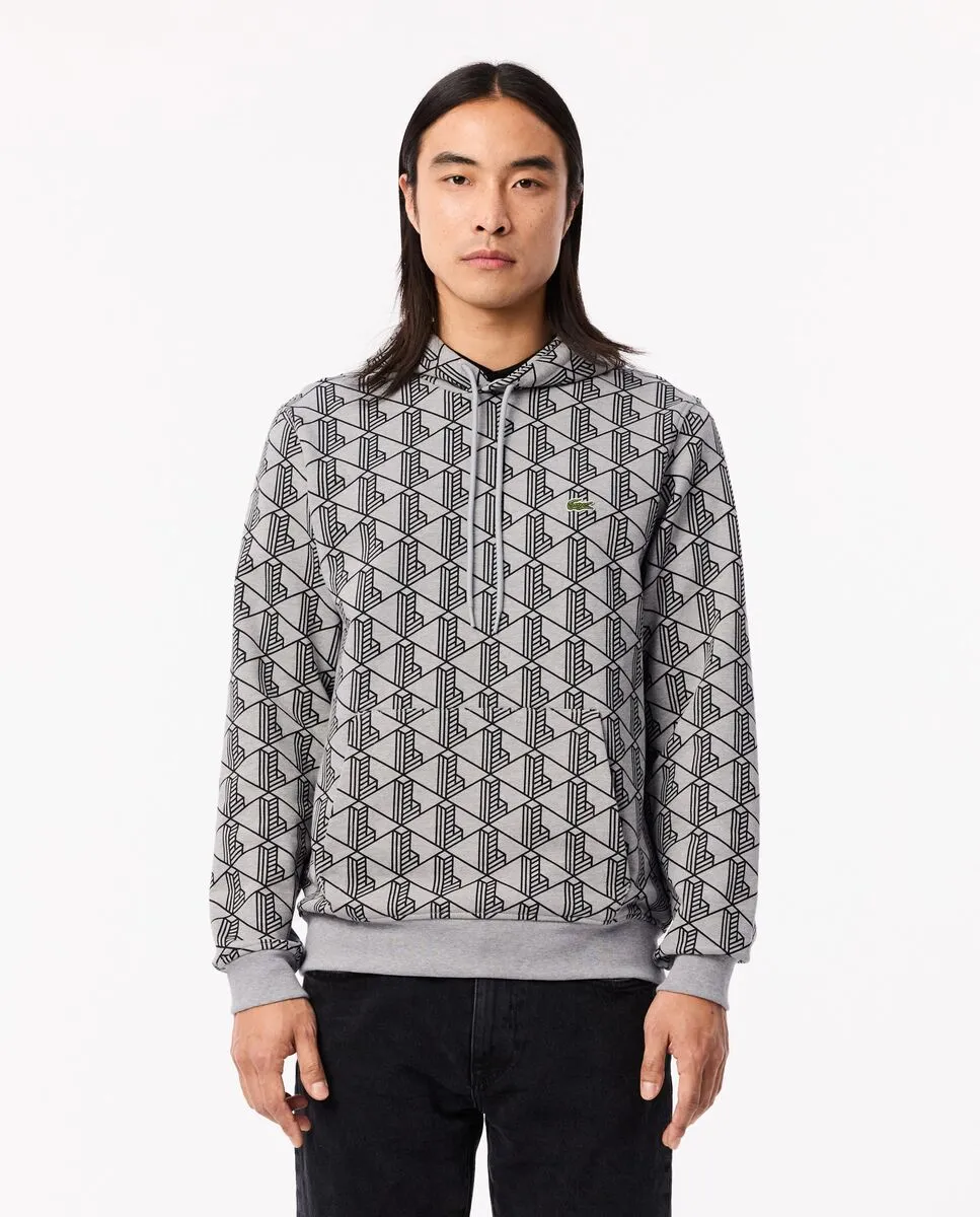 LACOSTE Monogram Fleece Hoodie Grey