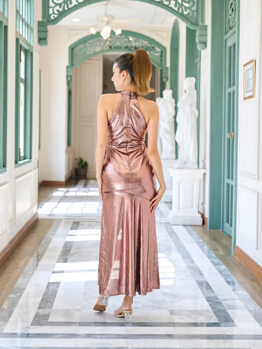 ROSE THE LABEL Pink-Bloom metallic dress