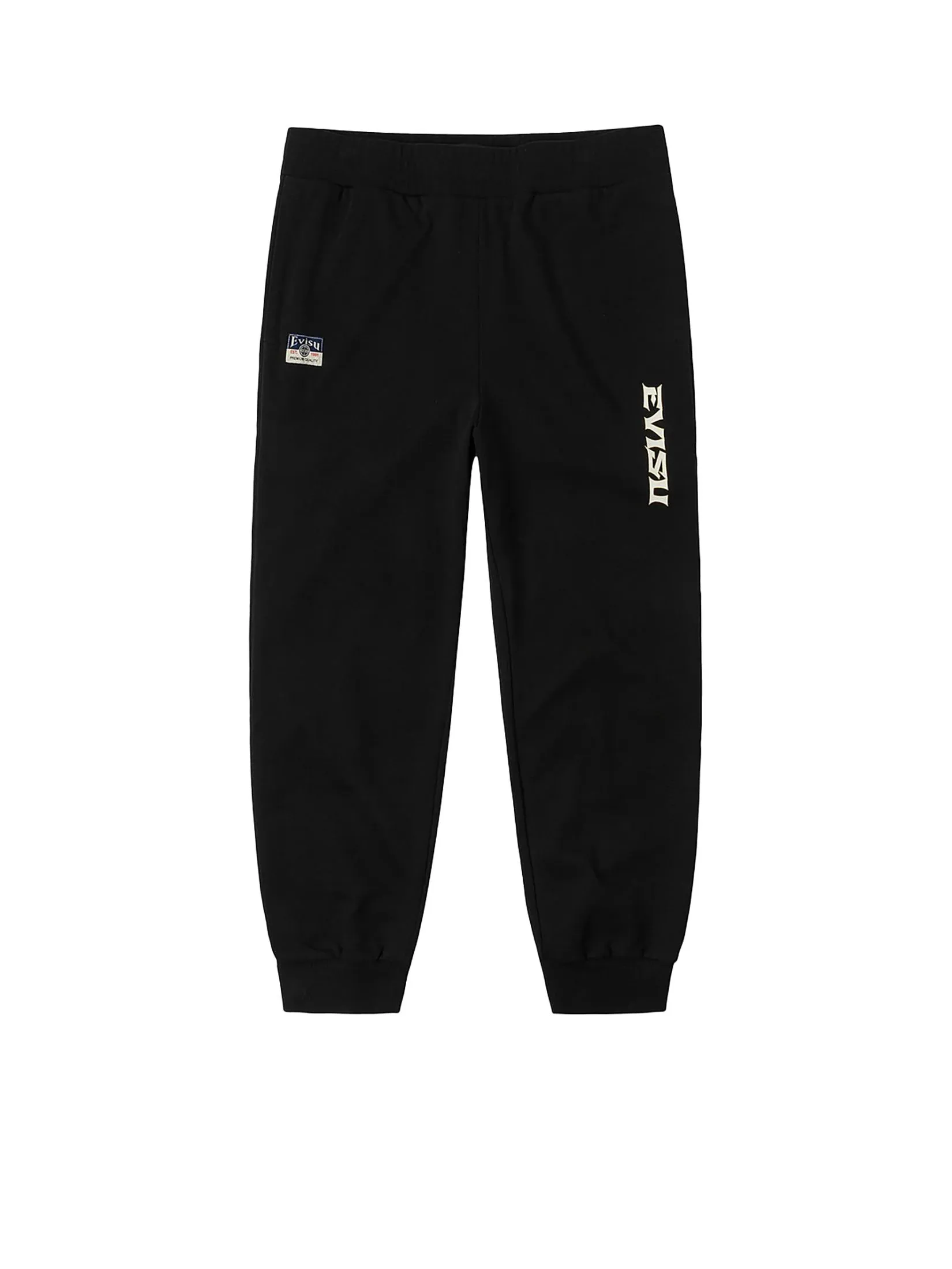EVISU Men Sweatpants Logo Embroidery and Grateful Crane Daicock Print Regular Fit Black