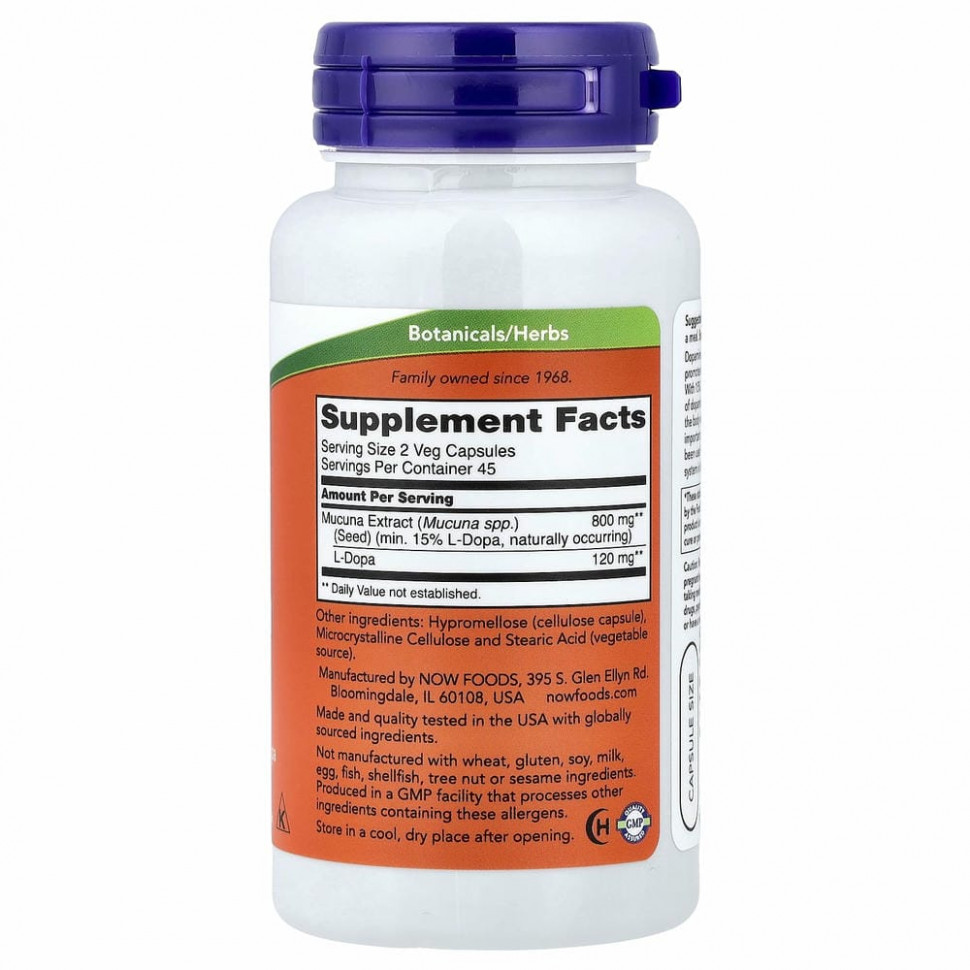 NOW Foods, Dopa Mucuna, 90 растительных капсул