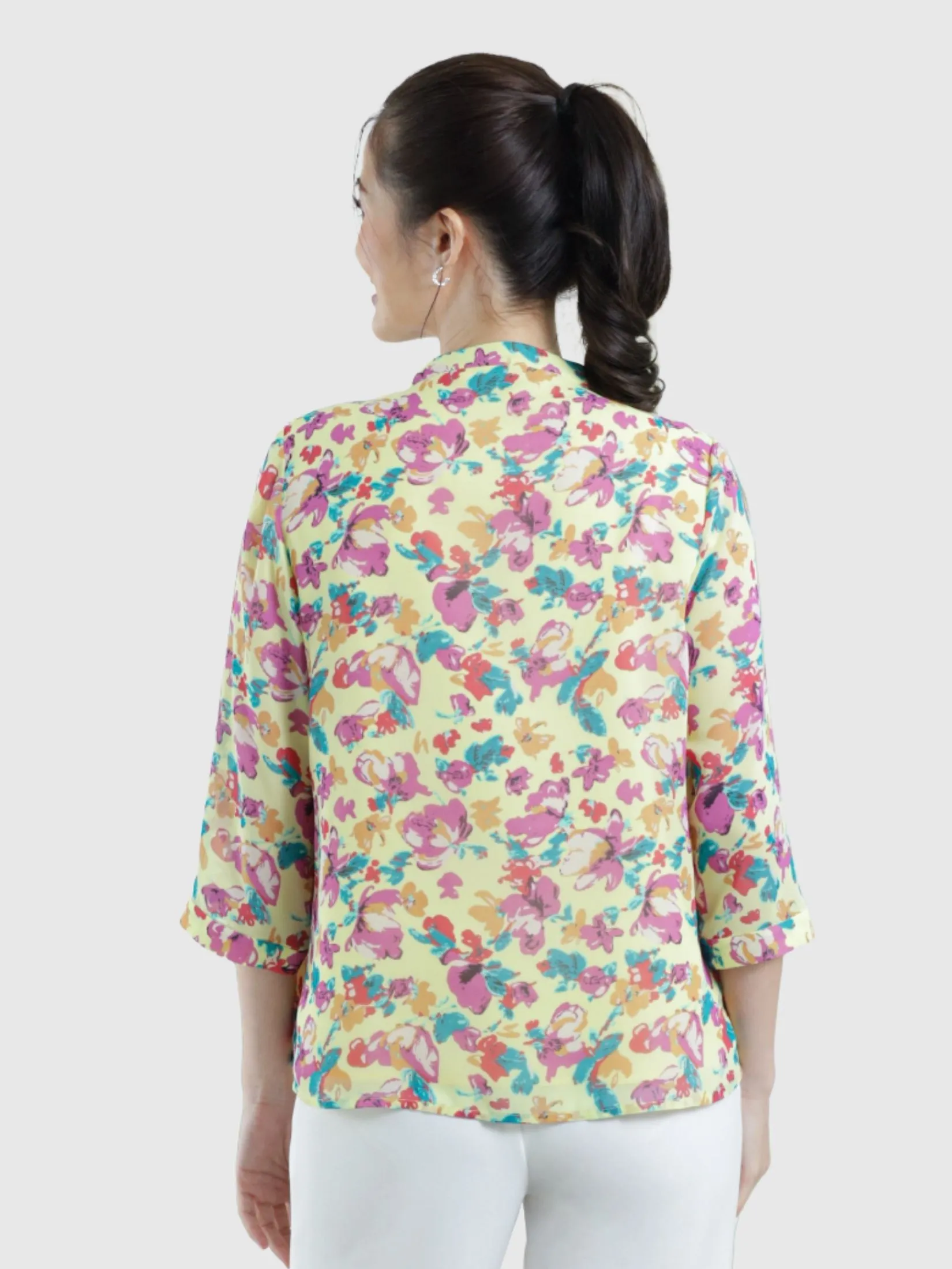 MIKIKO Women Blouse Long Sleeves Chiffon Print Yellow