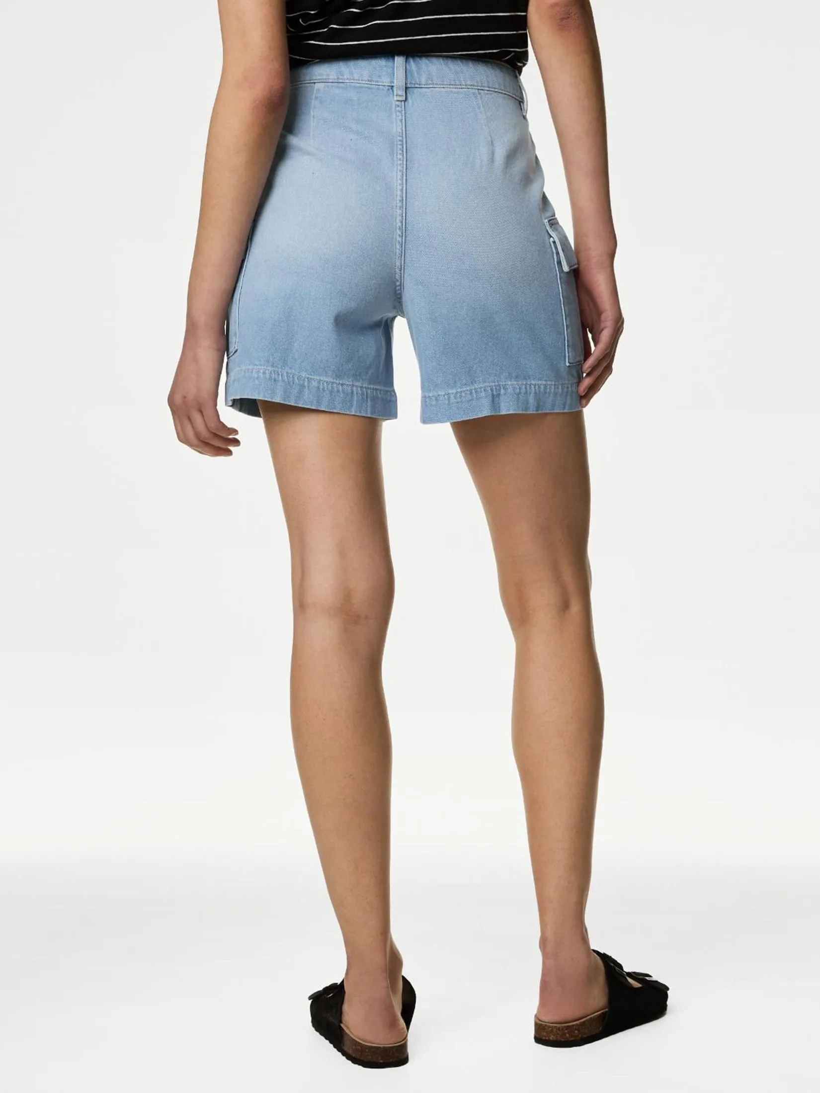 MARKS & SPENCER Women Cargo Shorts Denim Light Indigo