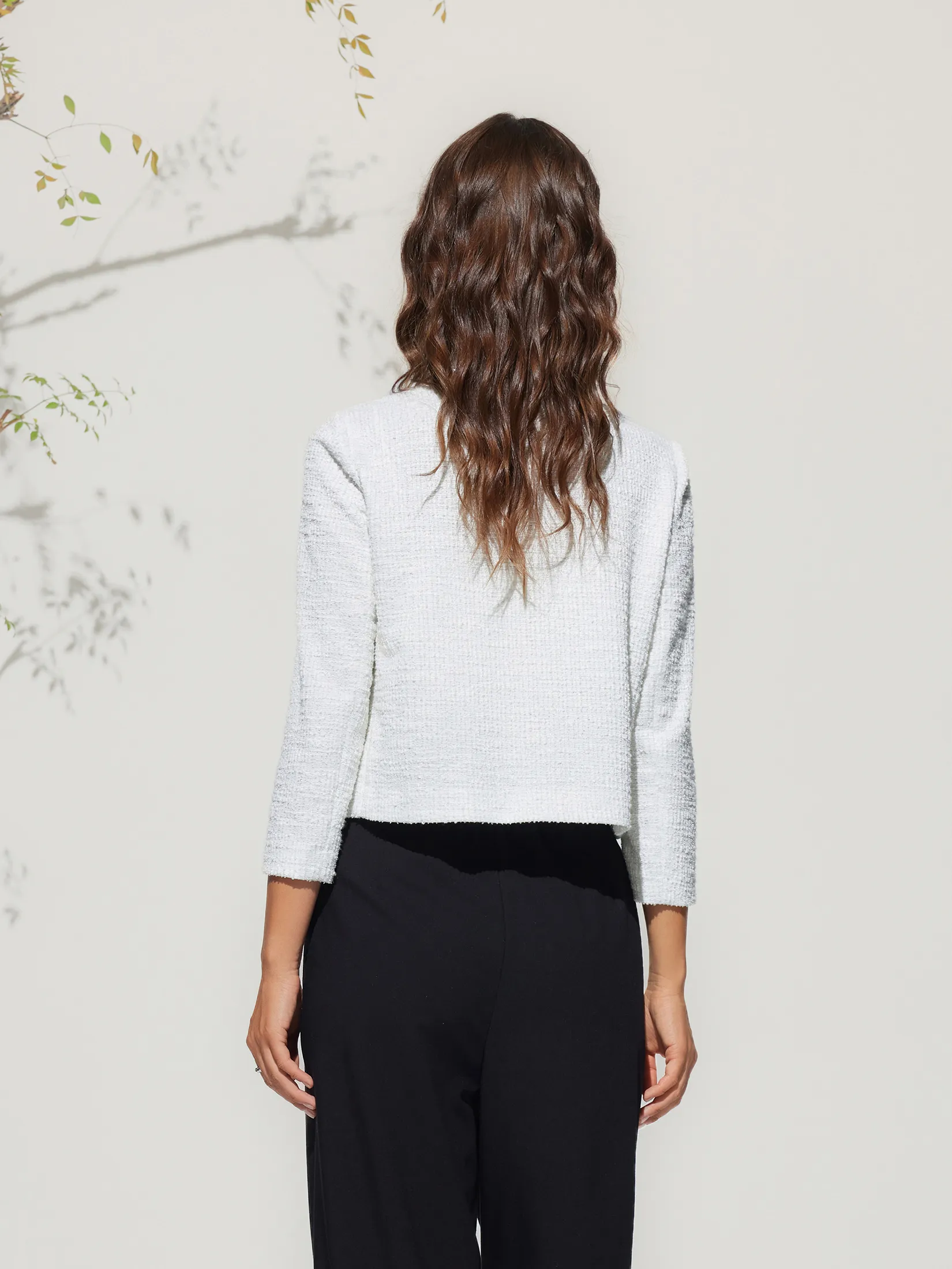 G2000 Women Clothing Tweed V-Neck Knit Jacket Regular Fit - Off-White