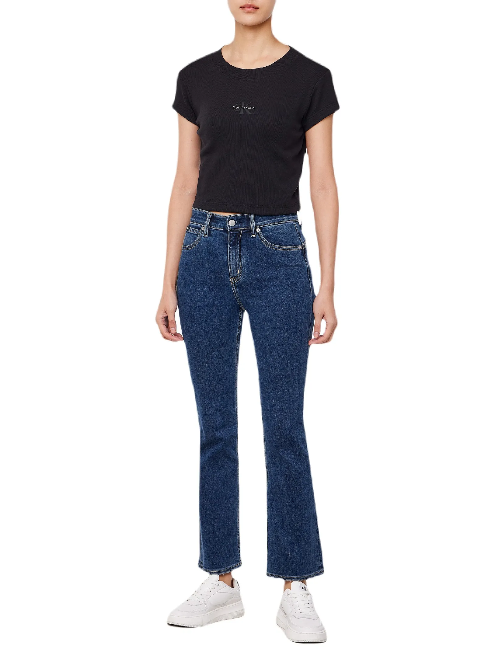 CALVIN KLEIN Women s Monogram Baby Short Sleeve T-Shirt Black