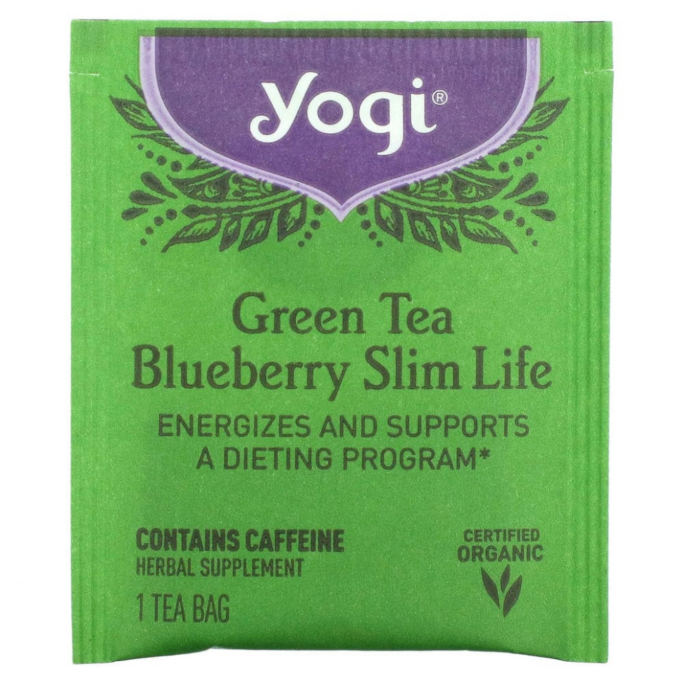 Yogi Tea, Slim Life, зеленый чай с черникой, 16 чайных пакетиков, 32 г (1,12 унции)