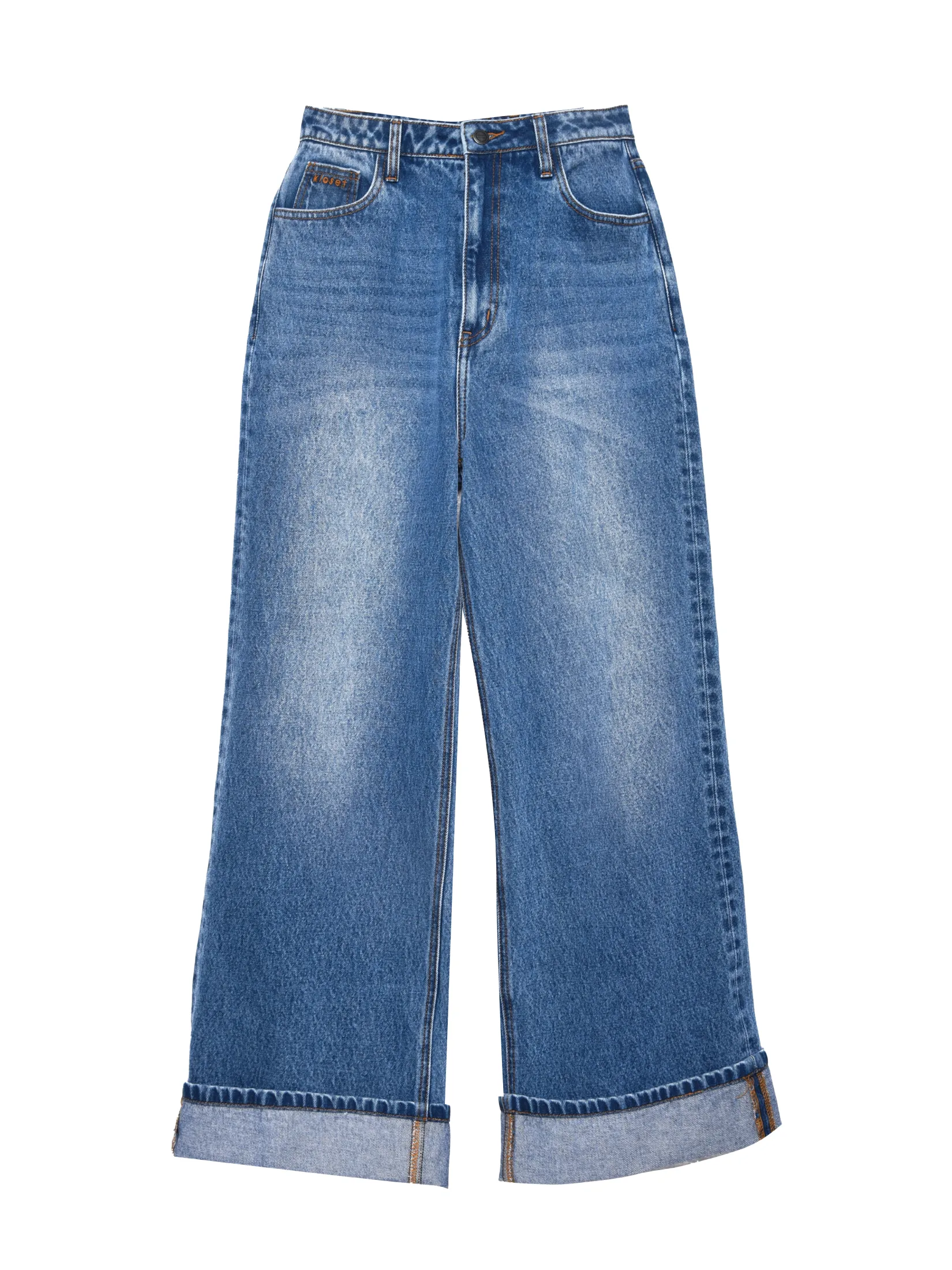 KLOSET (ฺBS25) Women Wide Leg Turn-Up Jeans