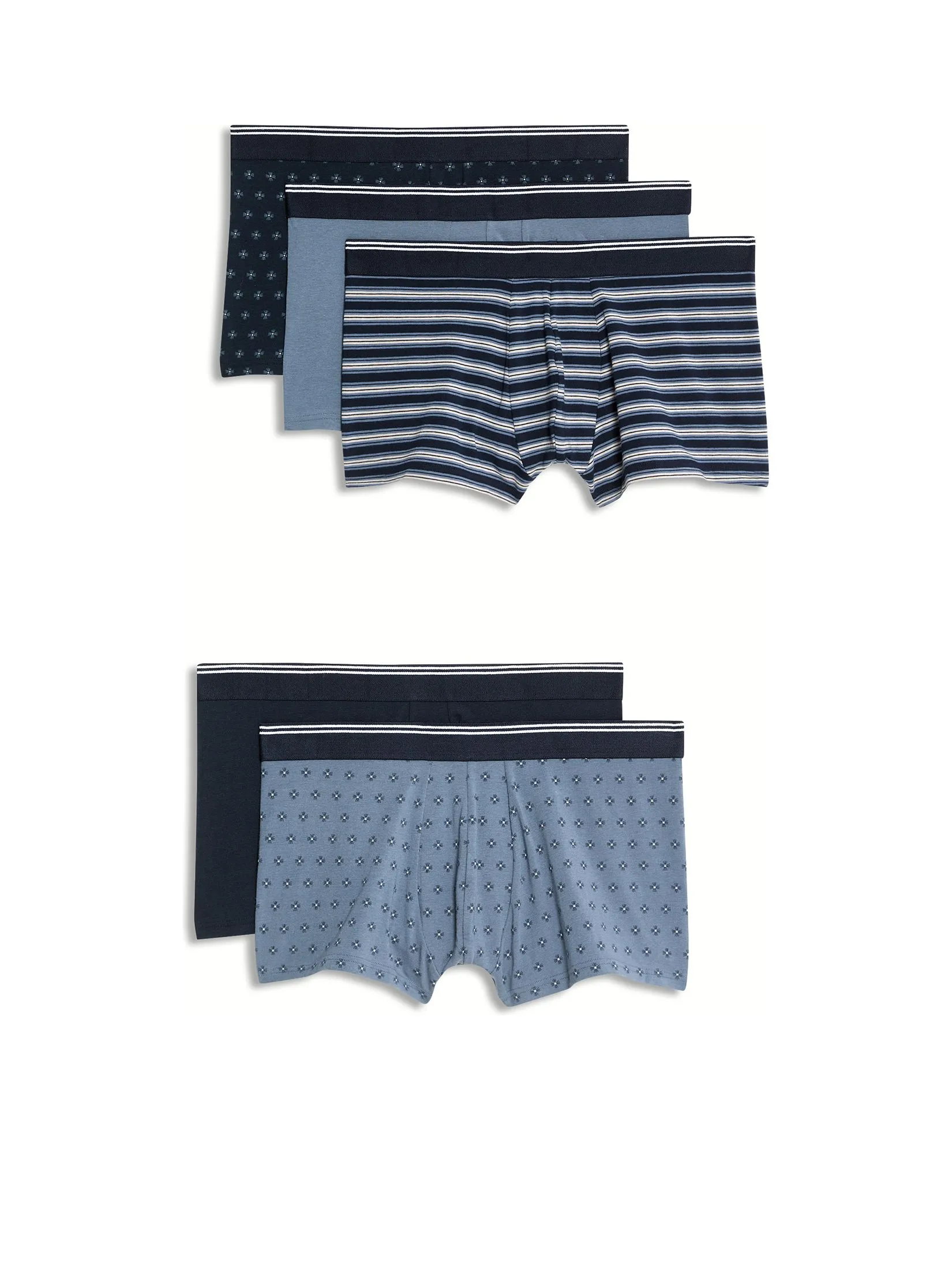 MARKS & SPENCER Men Underwear Trunks Hipsters 5pk Cool & Fresh Assorted Pattern Blue Mix