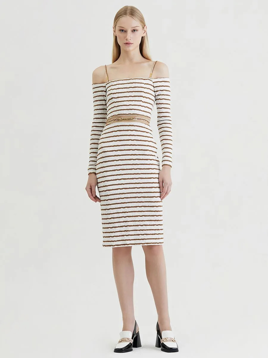 KLOSET (RS24)Knit Off-Shoulder Dress White