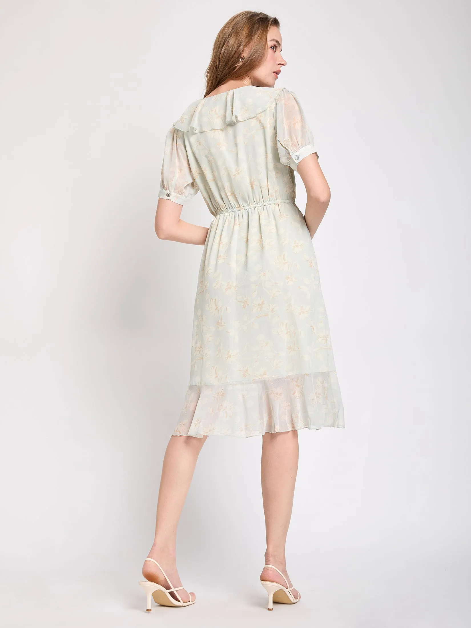 FOF Women Mini Dress with Flare Skirt Green