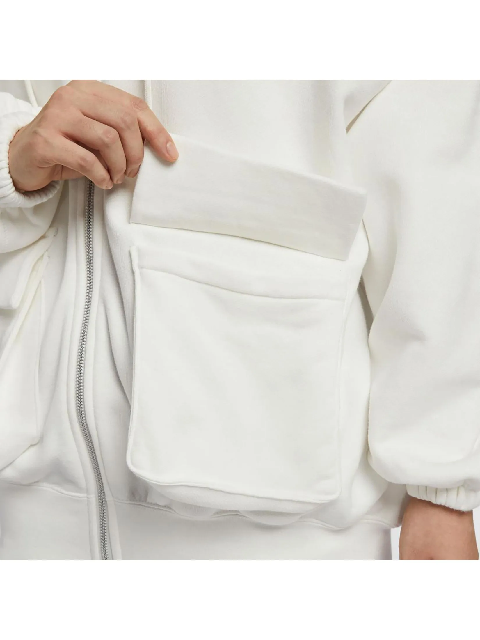 NIKE Women Hoodie Full Zip French Terry Oversized Sail/Lt Orewood Brn