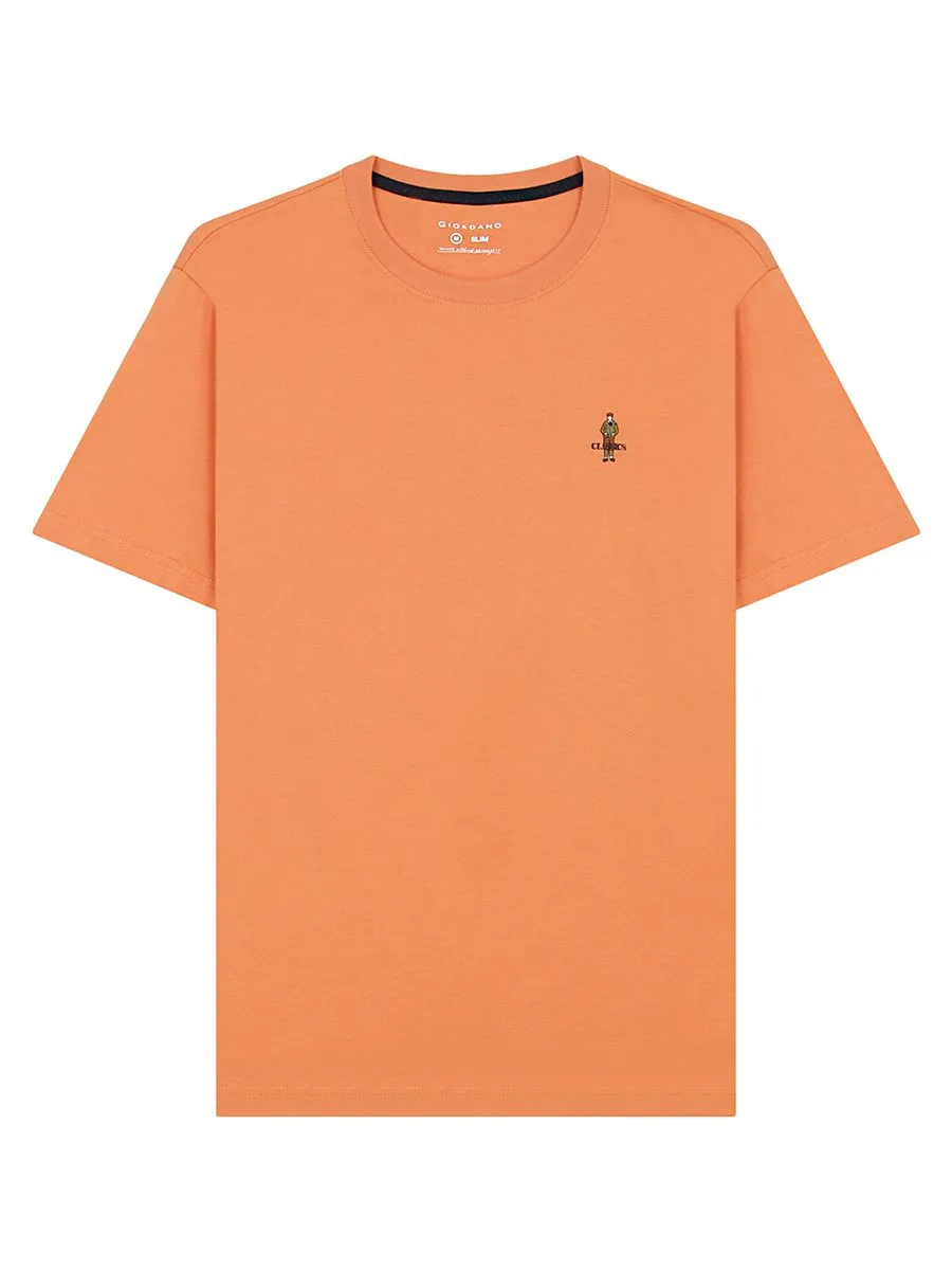 GIORDANO Men's Slim Jersey Embroidery Tee (Classic Man) Coral Gold Orange Size - L