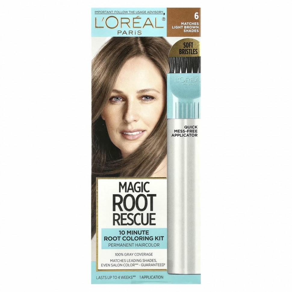L'Oreal, Magic Root Rescue, комплект для окрашивания корней за 10 минут, оттенок 6 светло-каштановый, на 1 применение