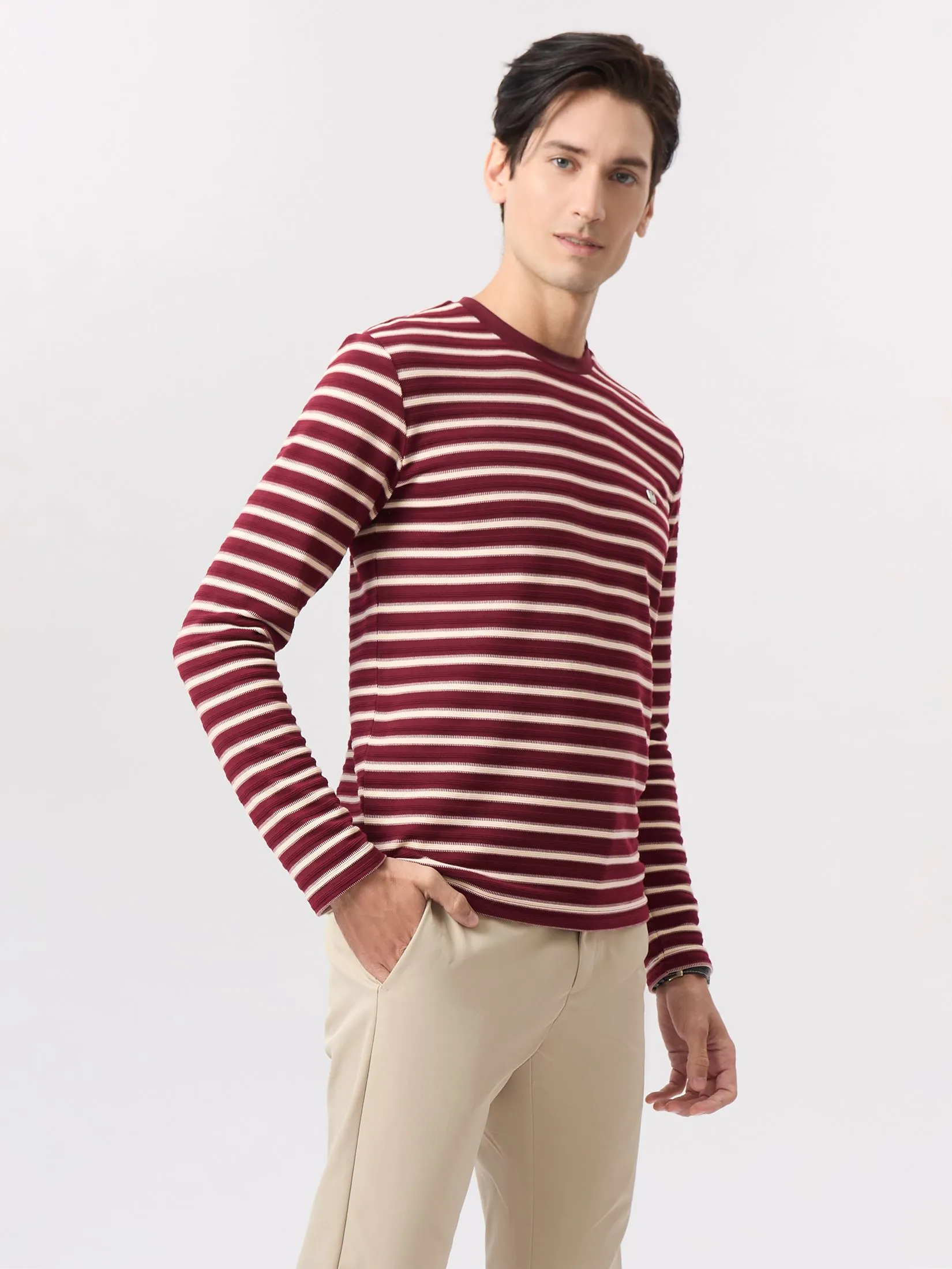 LTD Striped Long-Sleeve T-shirt Men Maroon