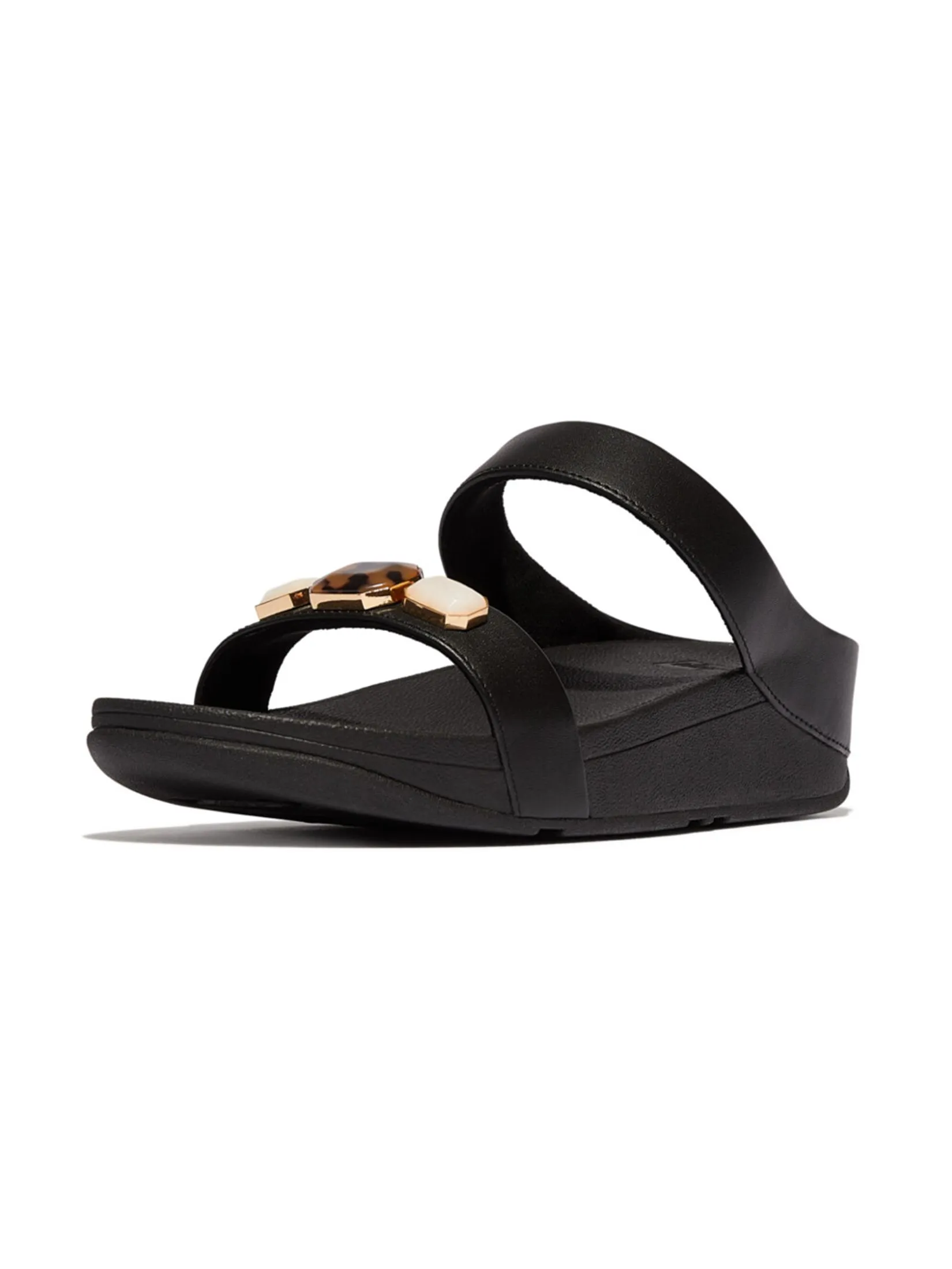 FitFlop™ WOMEN'S FINO MULTI-STONE LEATHER SLIDE BLACK