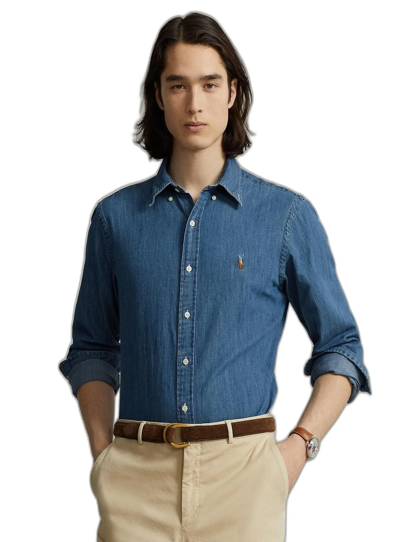 POLO RALPH LAUREN SHIRT-Custom Fit Denim Shirt MNPOWOV16820449 410 NAVY-410