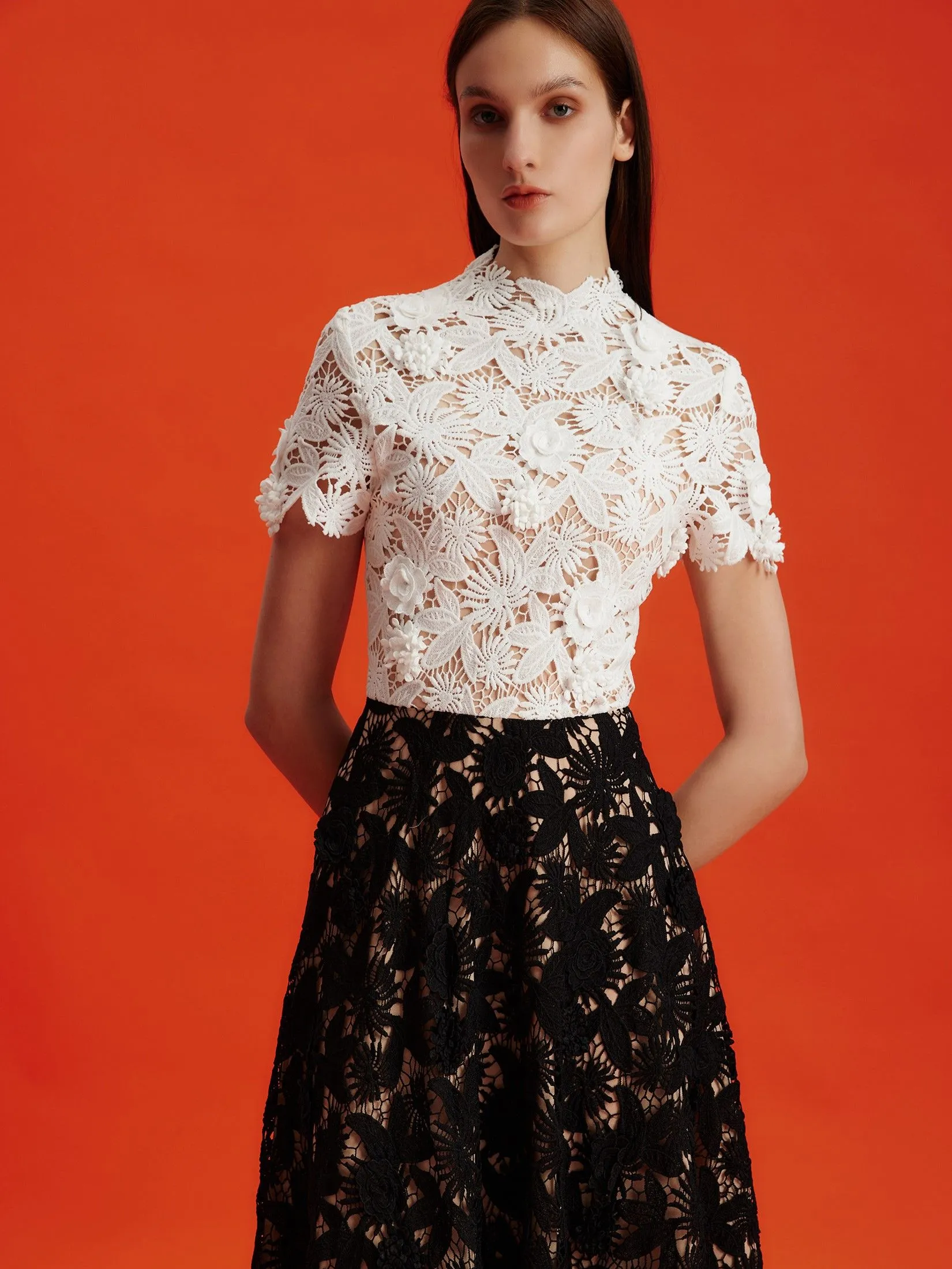 ASAVA ( AW24 ) Octavia Floral-lace Fit-and-flare Women Dress White Black
