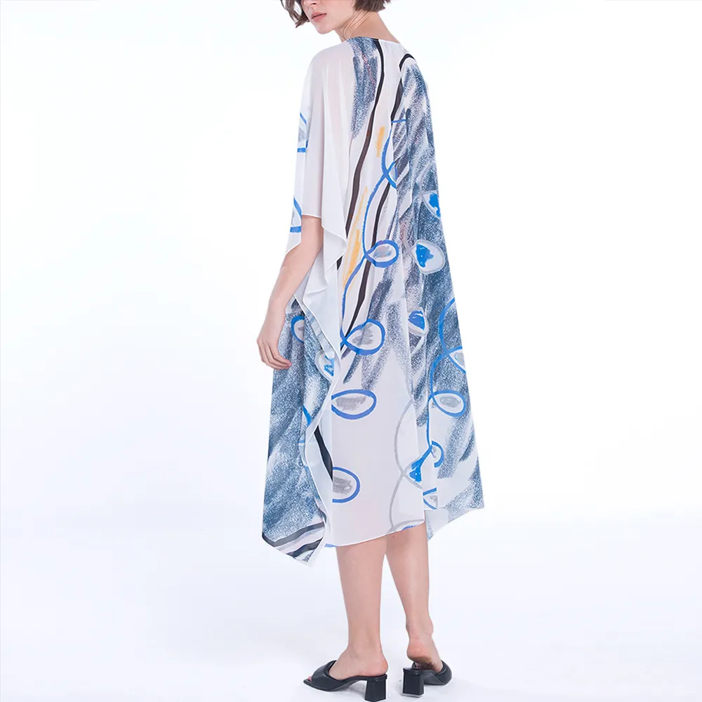 ANGELYS BALEK MULTICOLOR DEEP-V NECK COVER UP DRESS WOMEN SHORT KAFTAN