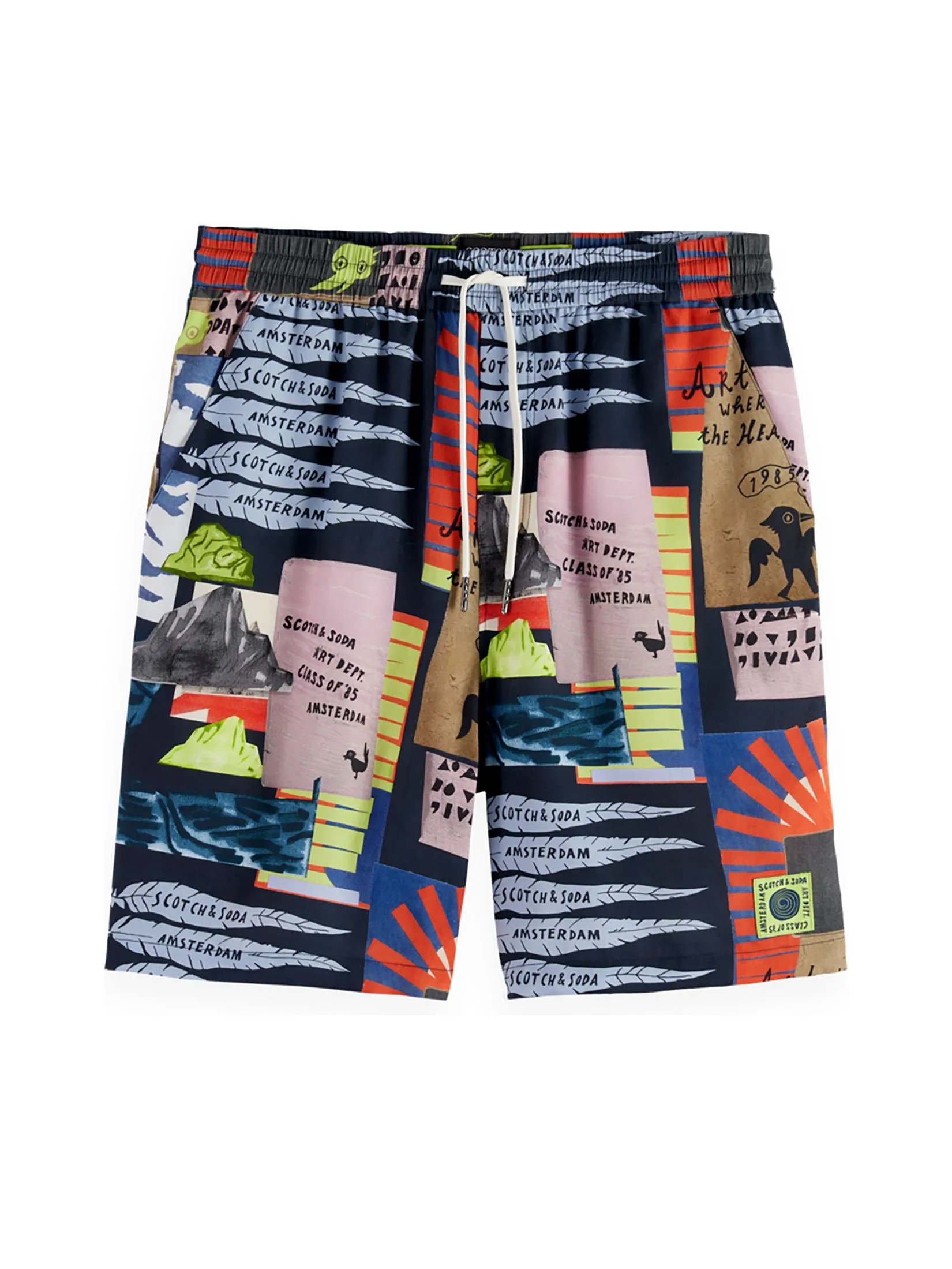 SCOTCH&SODA Men Bermuda Shorts Fave - Printed Tencel Regular Fit Art Dept Collage Anthracite