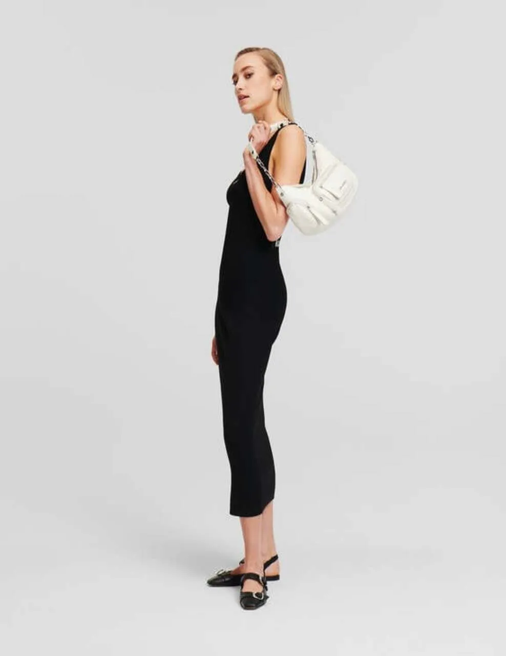 KARL LAGERFELD SLEEVELESS RIB WOMEN KNIT DRESS BLACK