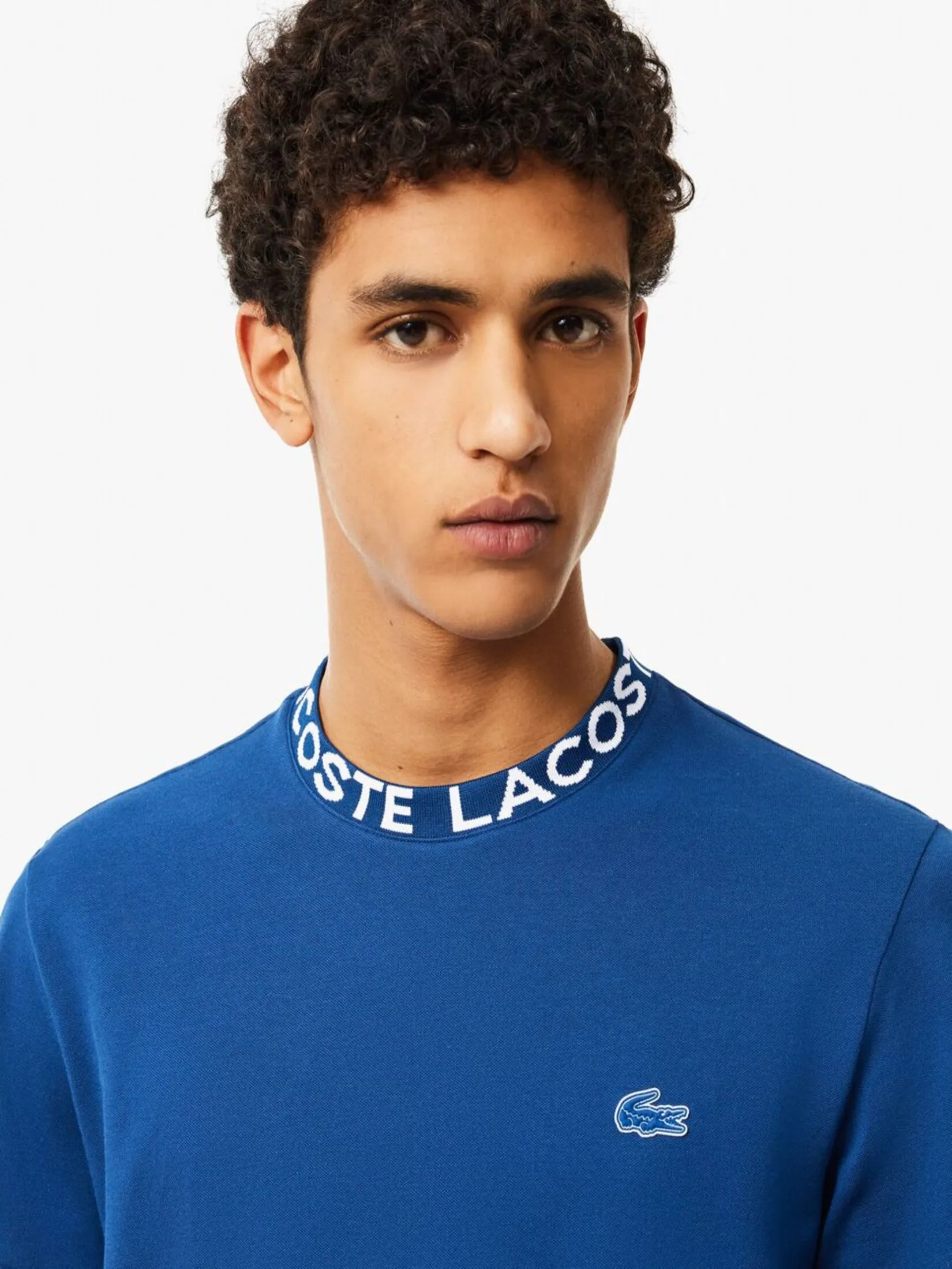 LACOSTE Jacquard Neck Piqu  Logo T-shirt Blue
