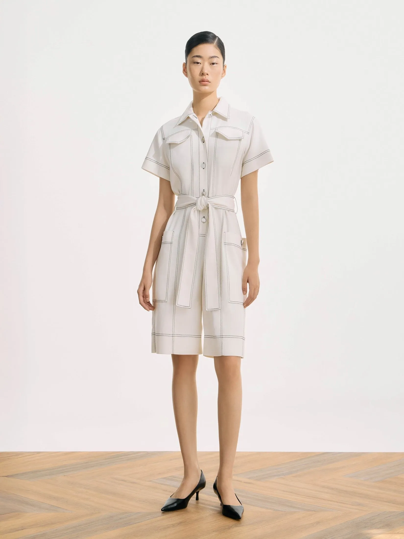 ASAVA ( SS25) Zena Women Short Sleeve Playsuit White