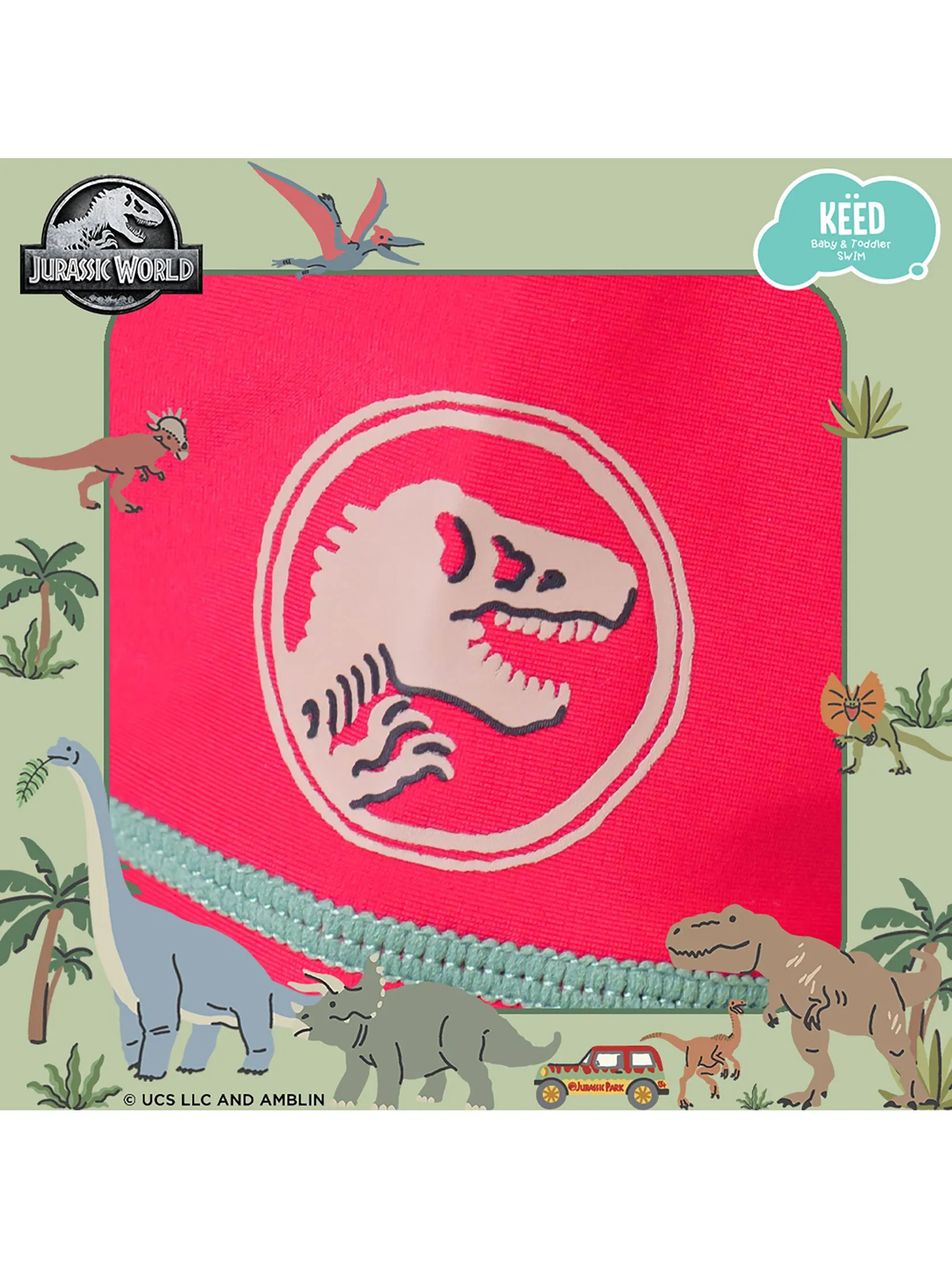 KEED Boy Swimsuit Short Sleeves Jurassic World Khaki Green