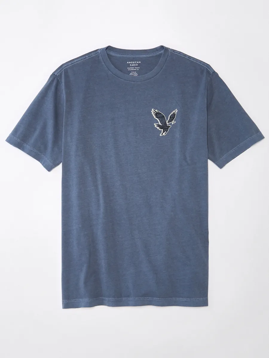 AMERICAN EAGLE MEN G ELEV BRAND SS SET IN- OVERDYED HTHR + SERIOUSLY SOFT WASH 400 BLUE