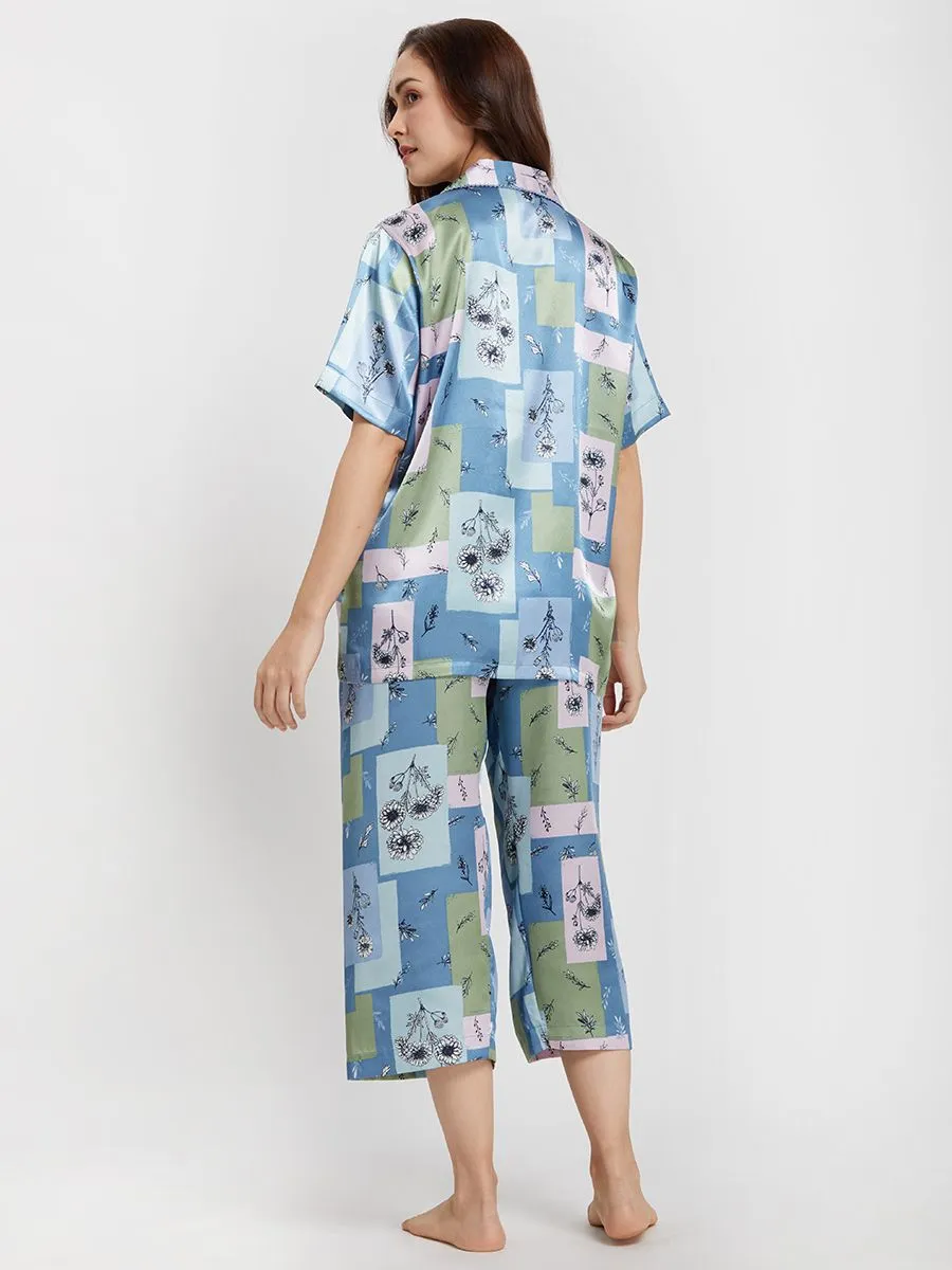 ELIZABETH Women Pyjamas Short Sleeves Shirt + Cropped Pants Multi-Color