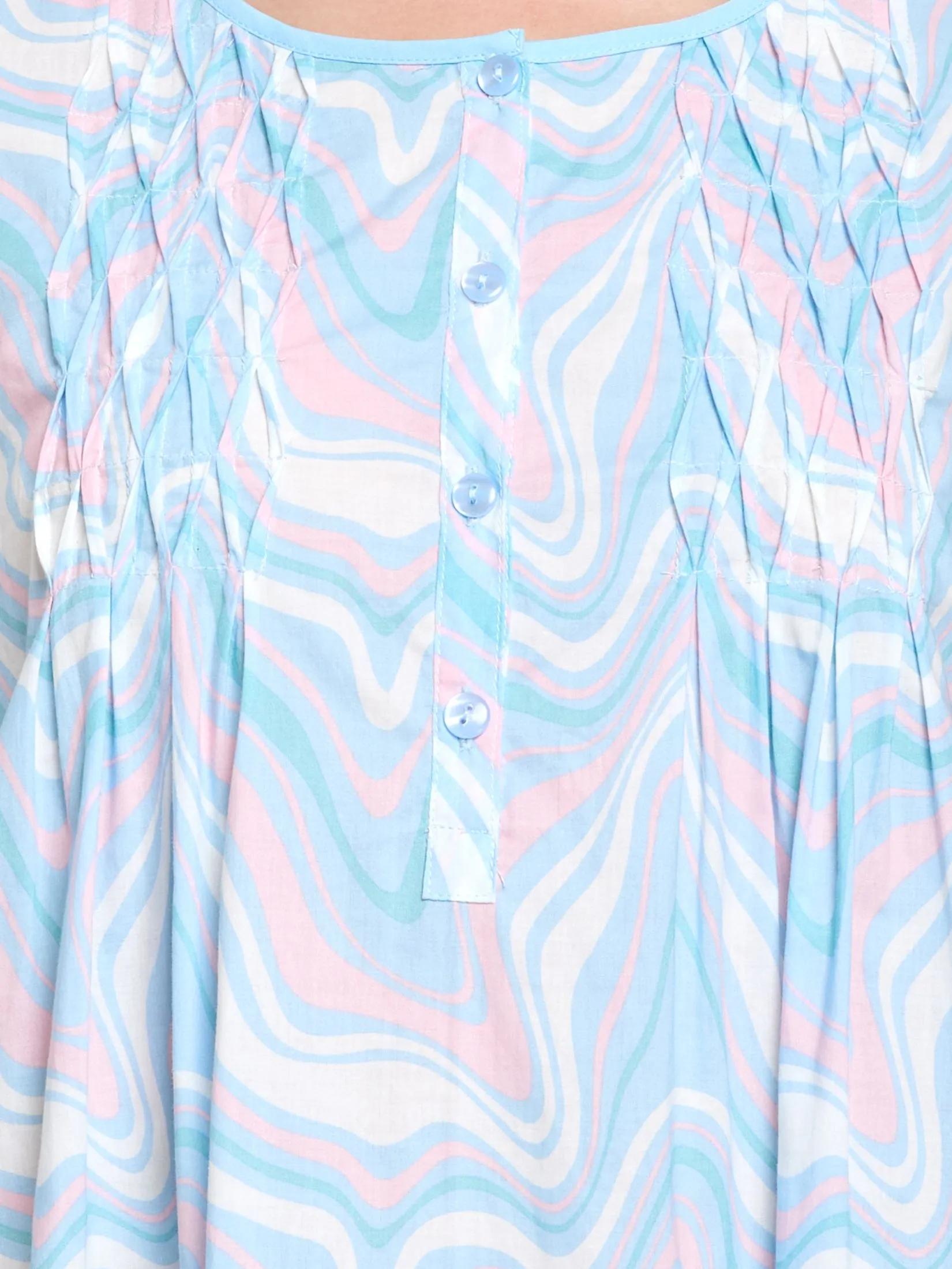 CLAUDIA'S ROMANCE Women Pyjamas Dress Short Sleeves Round Neck Marble Swirl Light Blue