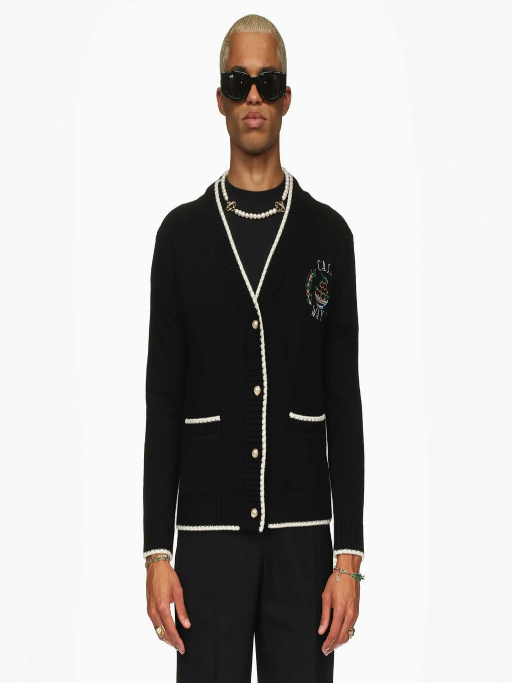 CASABLANCA EMBROIDERED CASA WAY CARDIGAN IN BLACK