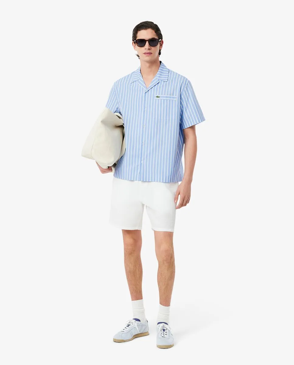 LACOSTE Relaxed Fit Striped Short Sleeved Shirt Blue