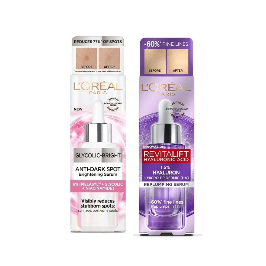 L'Oreal Glycolic Bright Serum 30 Ml + Hyaluronic Acid Serum 30 Ml