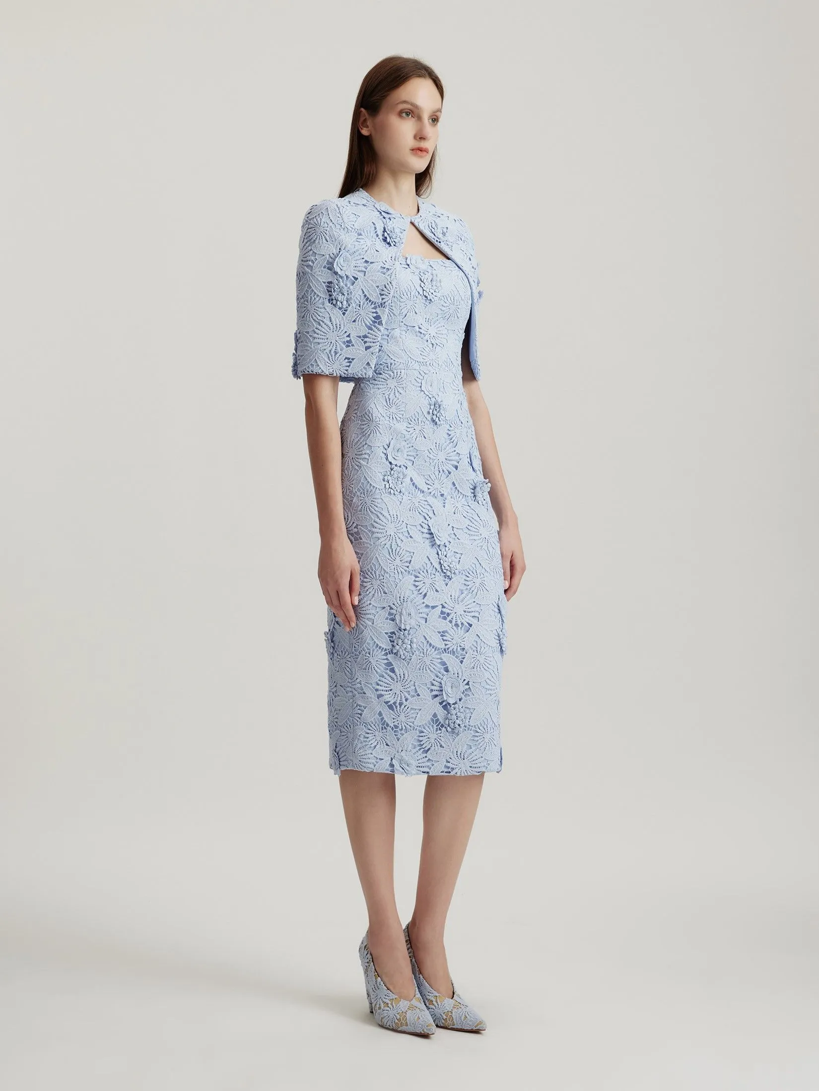 ASAVA ( AW24 ) Soraya Floral-lace Column Women Dress Blue