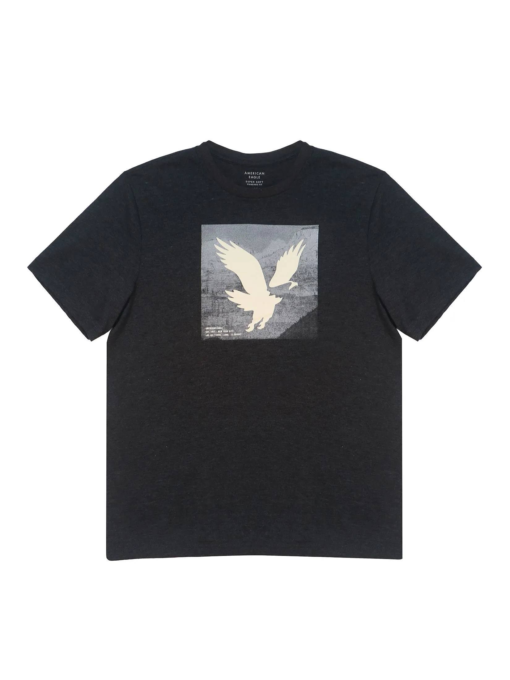 AMERICAN EAGLE MEN G SS CORE BRAND SET IN TEE- CVC FAUX HTHR + SERIOUSLY SOFT WASH 008 CHARCOAL