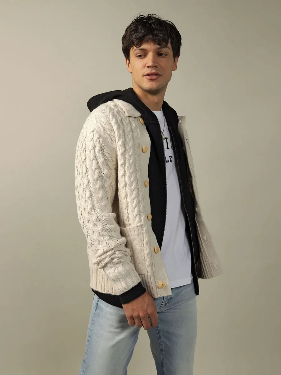 AMERICAN EAGLE MEN 1801 LS BTTN UP MOCK NECK POLO 207 TAN